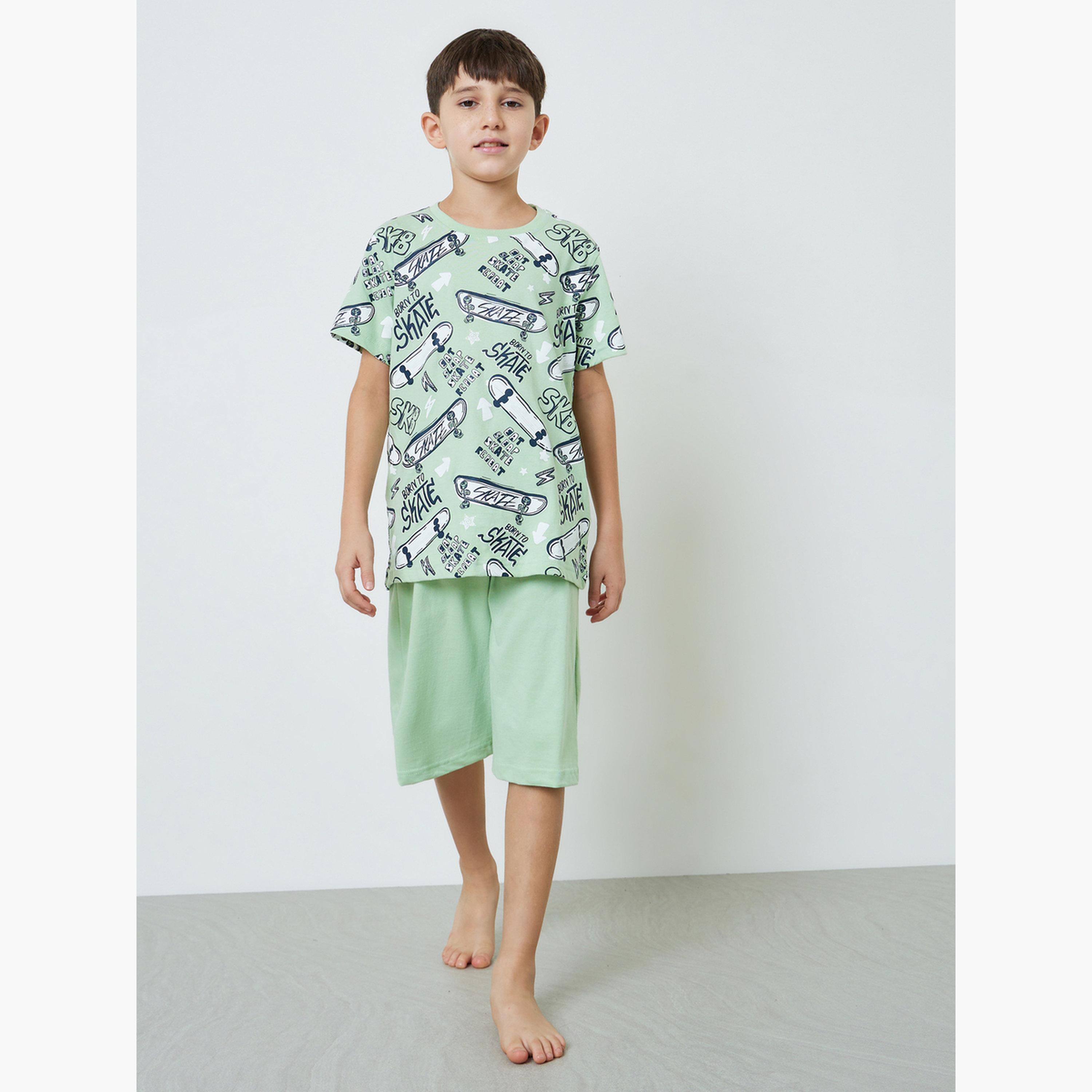 طقم شورت وتيشيرت قطن بطبعة متزلج للأولاد-boys-clothing-nightwear-image-2