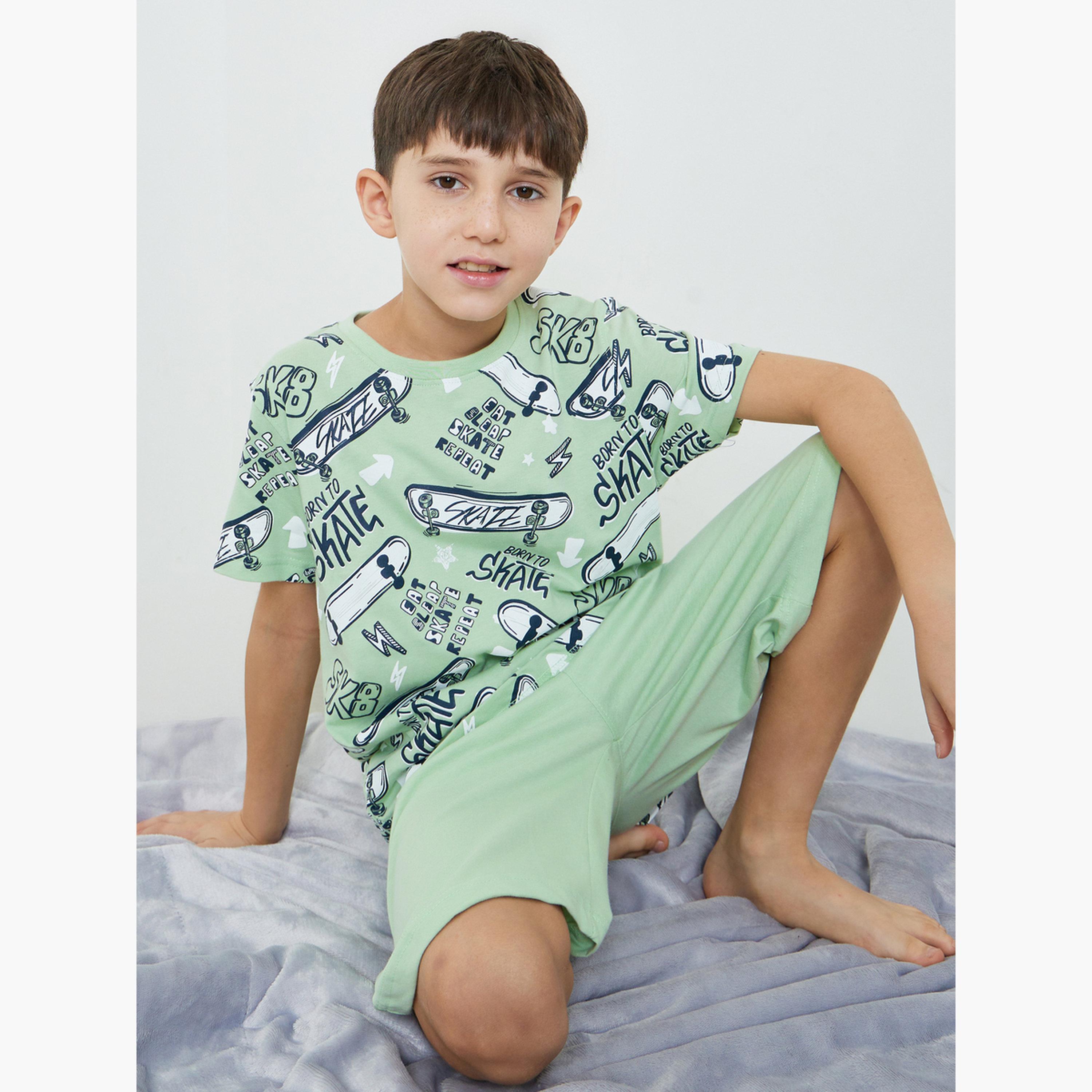 طقم شورت وتيشيرت قطن بطبعة متزلج للأولاد-boys-clothing-nightwear-image-3