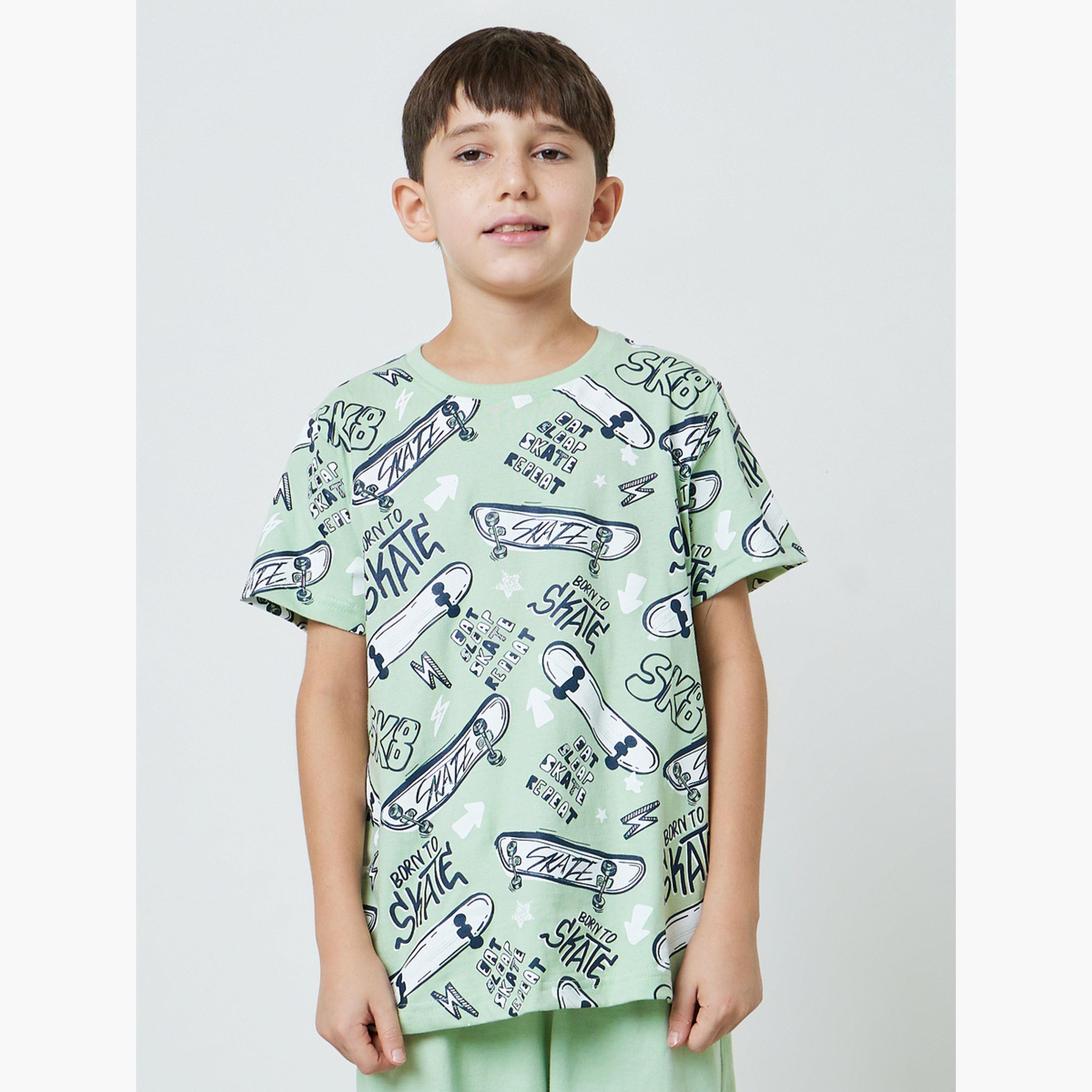 طقم شورت وتيشيرت قطن بطبعة متزلج للأولاد-boys-clothing-nightwear-image-4