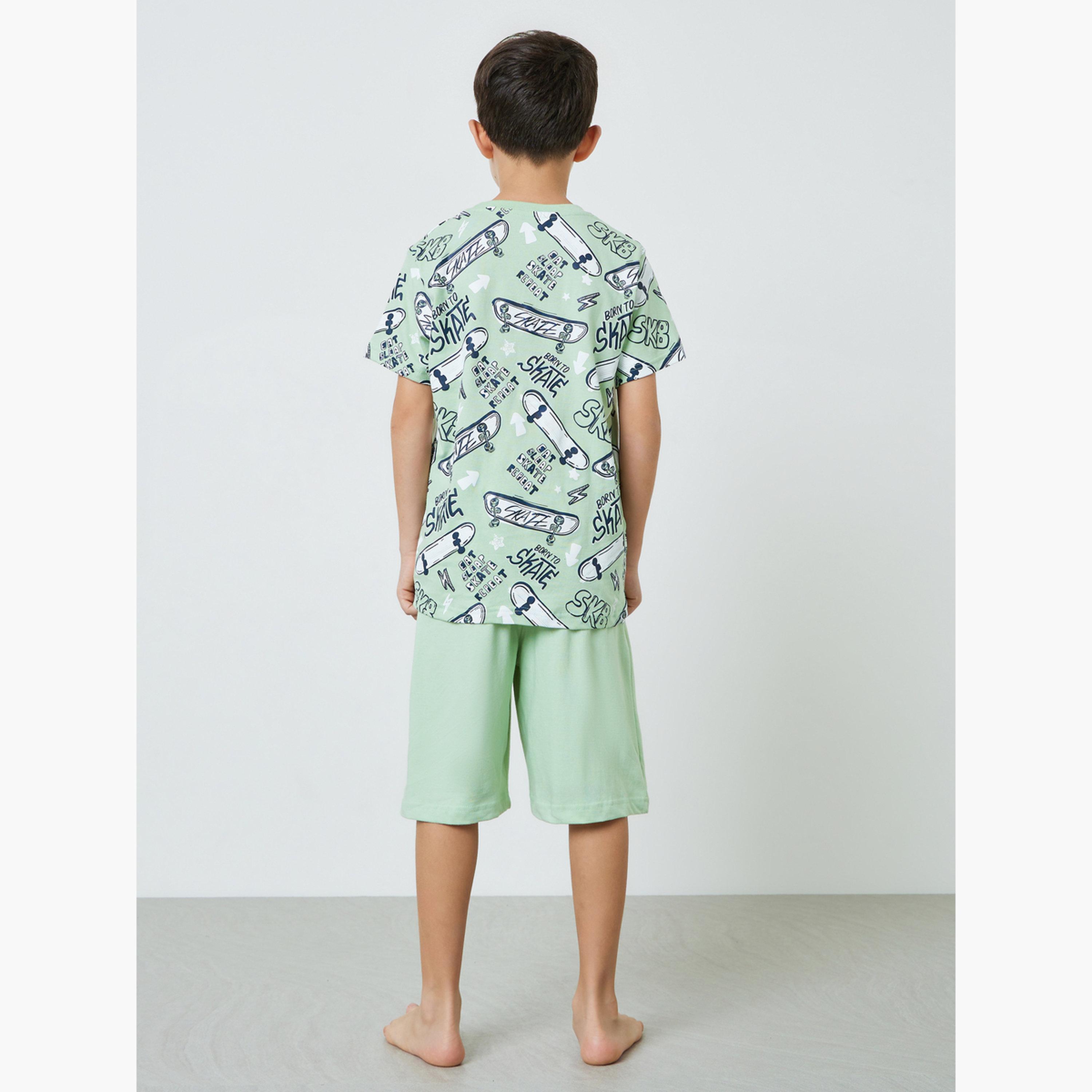 طقم شورت وتيشيرت قطن بطبعة متزلج للأولاد-boys-clothing-nightwear-image-5
