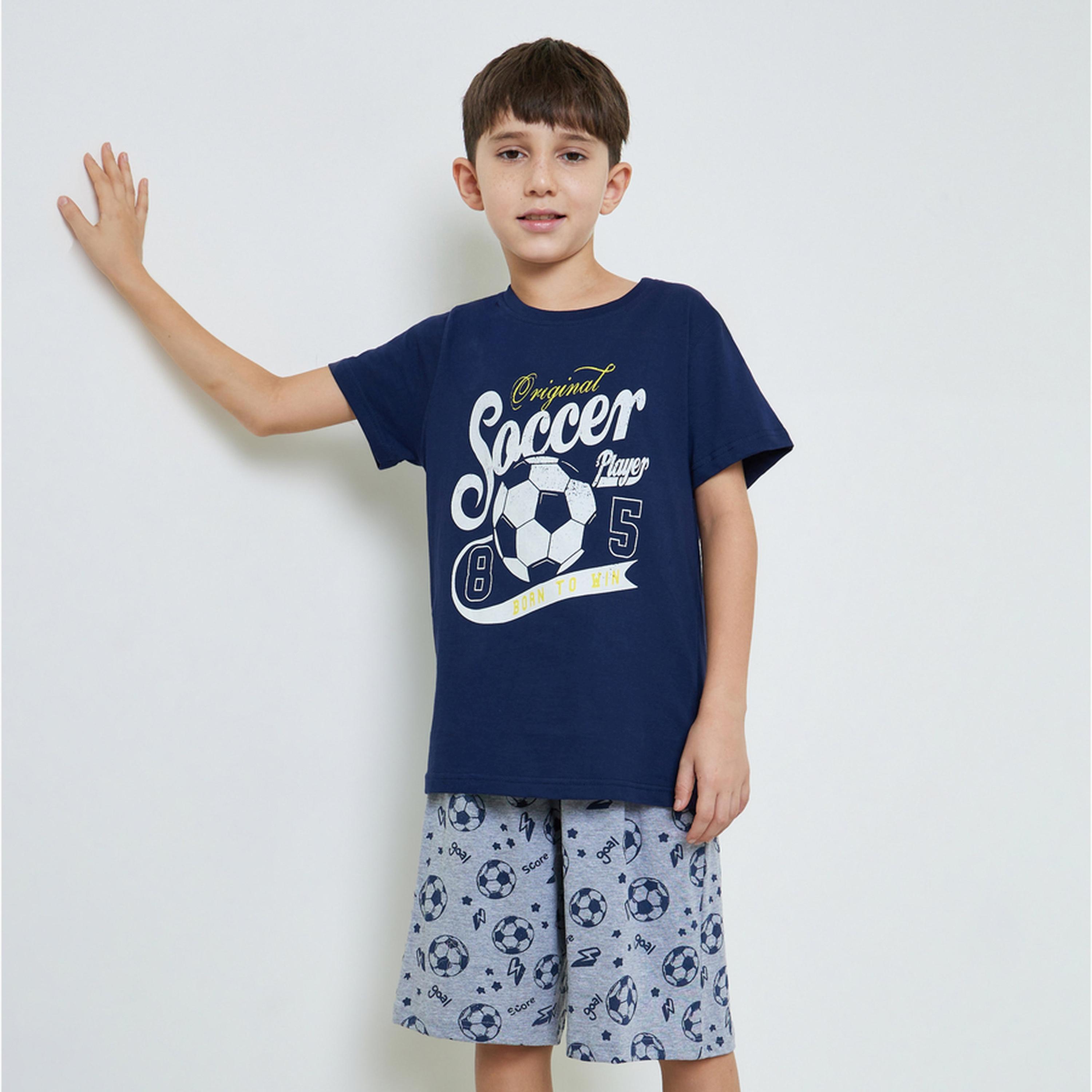 طقم شورت وتيشيرت قطن بطبعة كرة القدم للأولاد-boys-clothing-nightwear-image-1