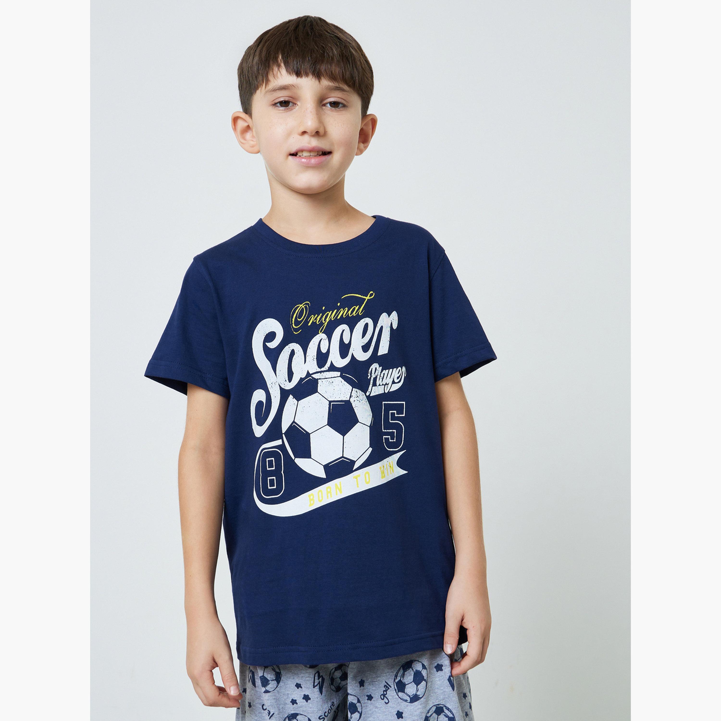 طقم شورت وتيشيرت قطن بطبعة كرة القدم للأولاد-boys-clothing-nightwear-image-3
