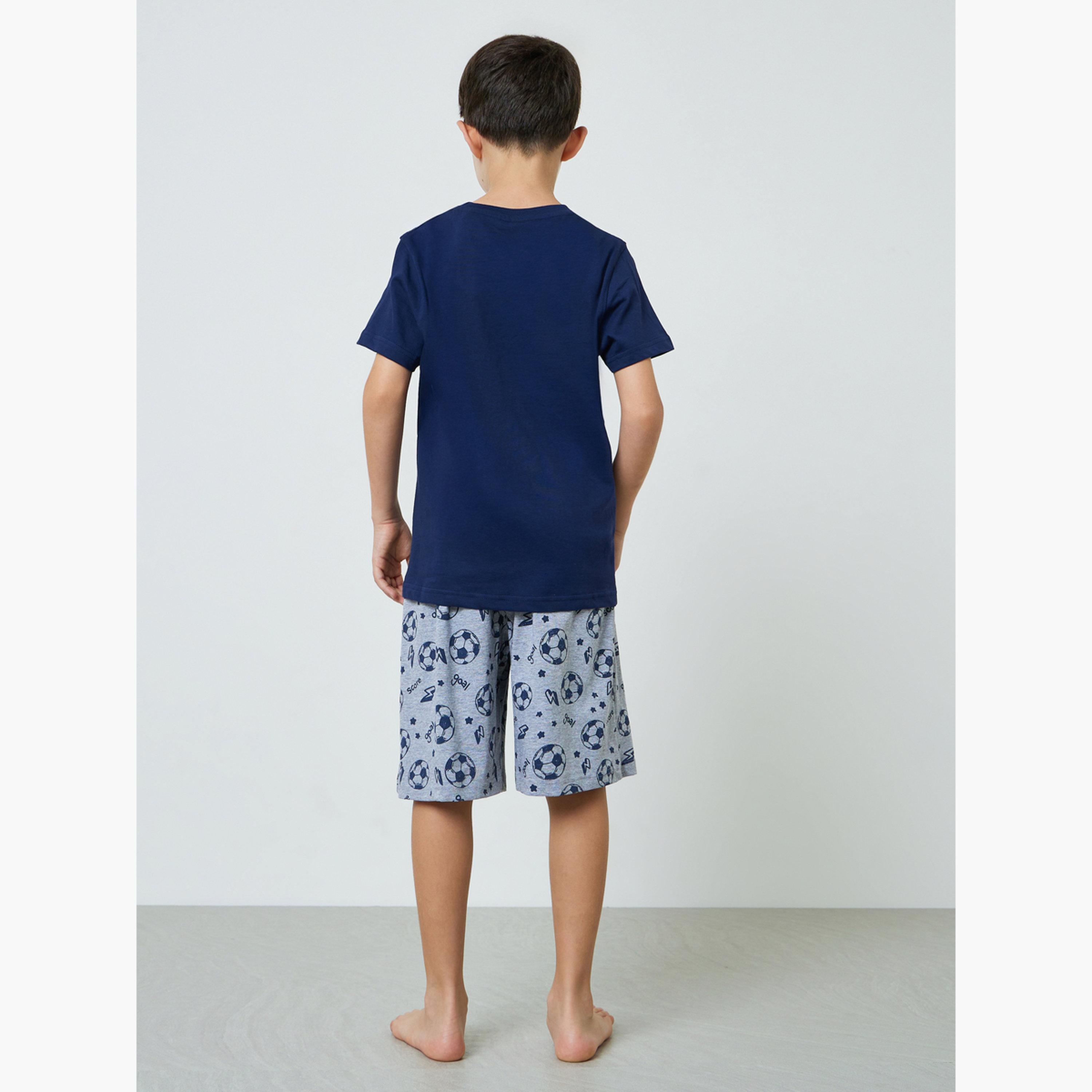 طقم شورت وتيشيرت قطن بطبعة كرة القدم للأولاد-boys-clothing-nightwear-image-4