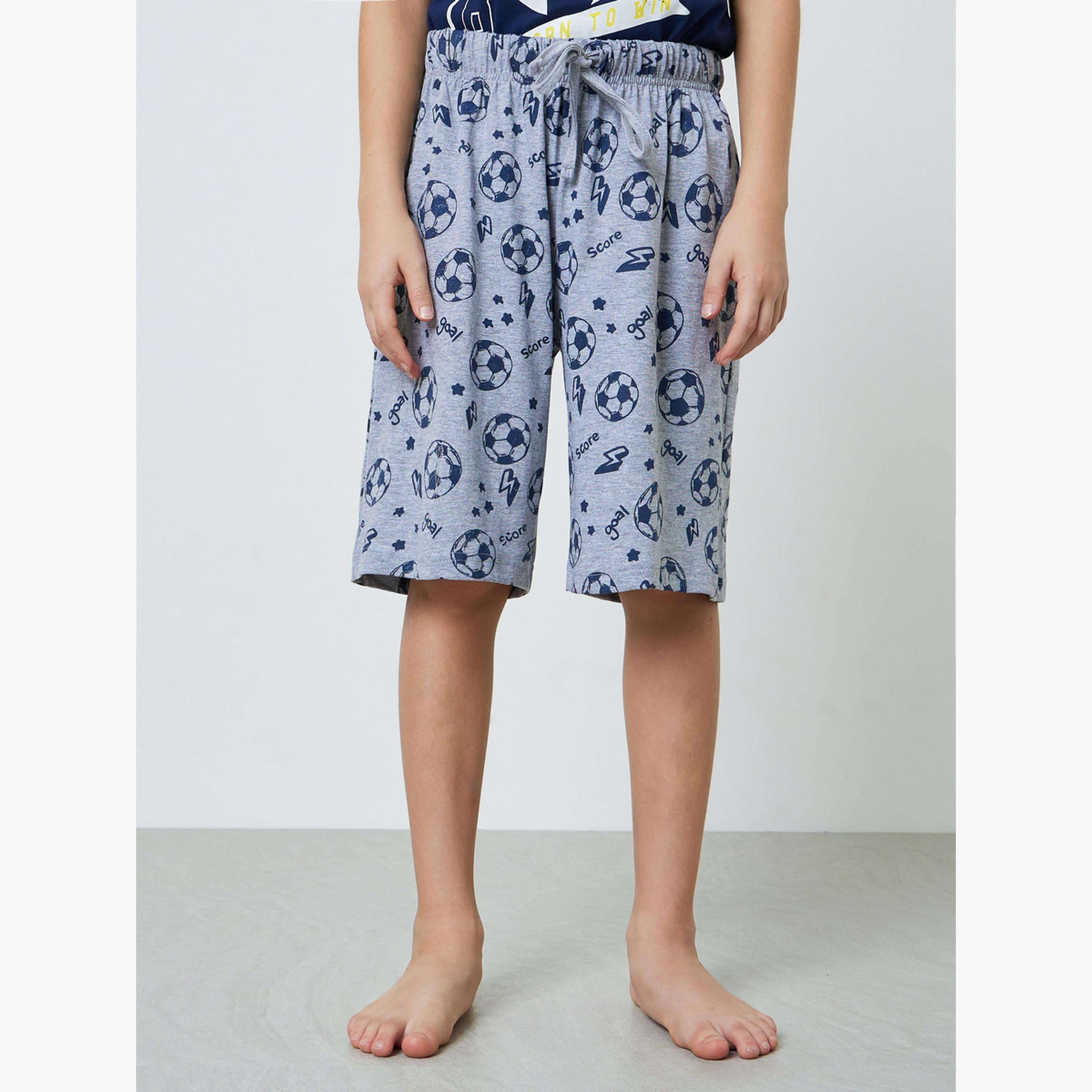 طقم شورت وتيشيرت قطن بطبعة كرة القدم للأولاد-boys-clothing-nightwear-image-5