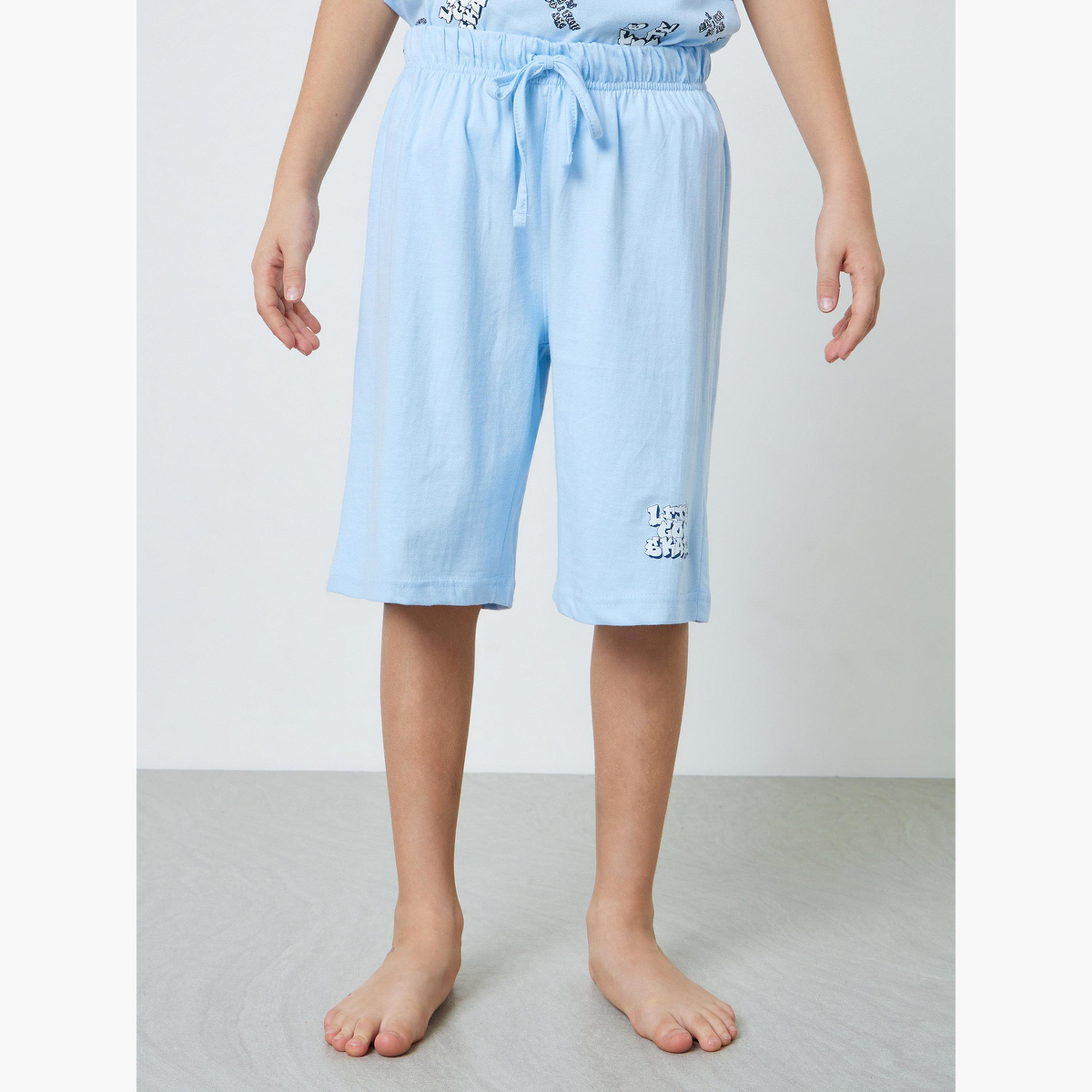 Styli Teen Boys Blue Graphic Print T-Shirt and Side Pockets Shorts Pyjama Set-boys-clothing-nightwear-image-5
