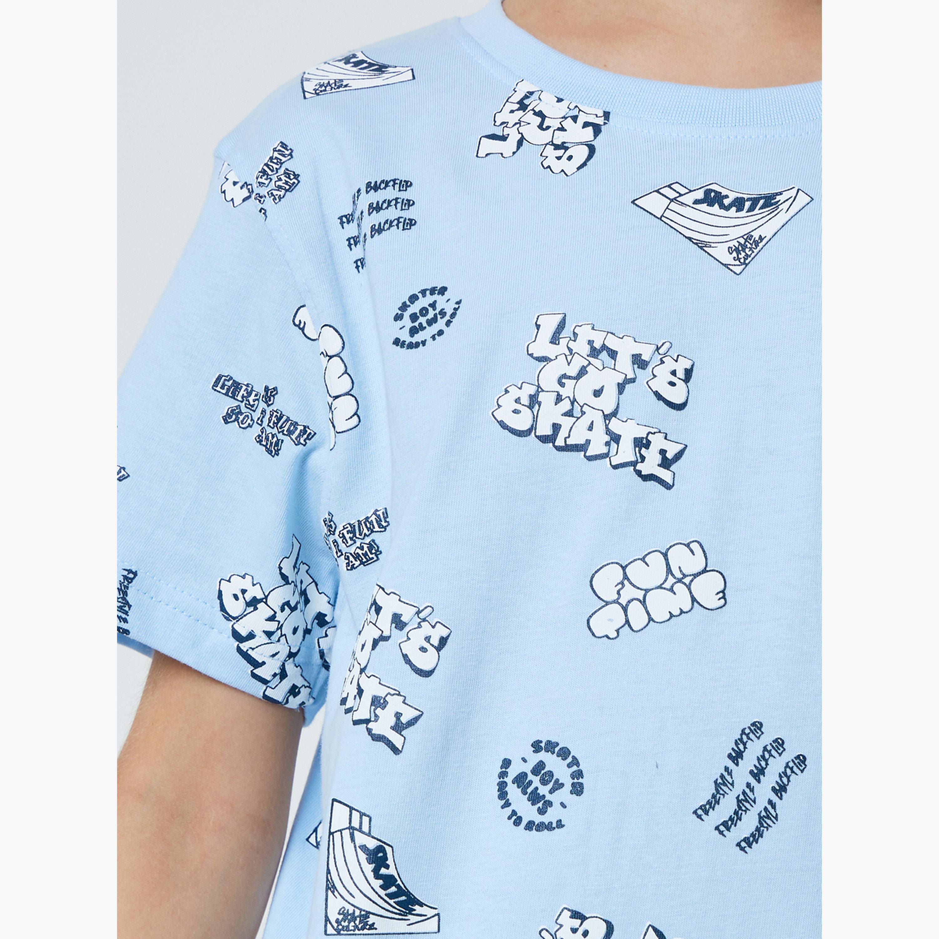 Styli Teen Boys Blue Graphic Print T-Shirt and Side Pockets Shorts Pyjama Set-boys-clothing-nightwear-image-6