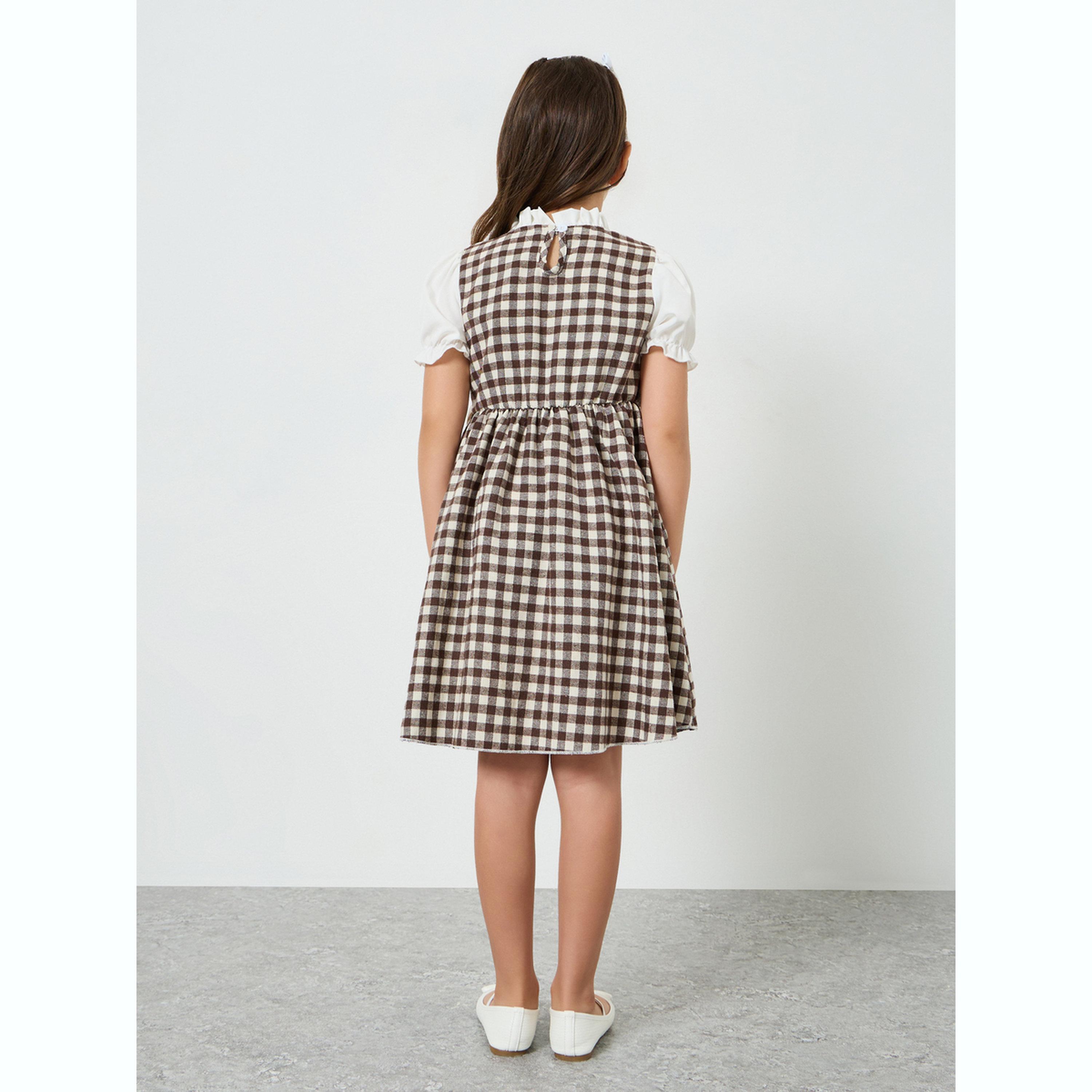 فستان بطول الركبة وحافة واسعة بناتي بنمط غينغهام-girls-clothing-dressesandjumpsuits-image-3