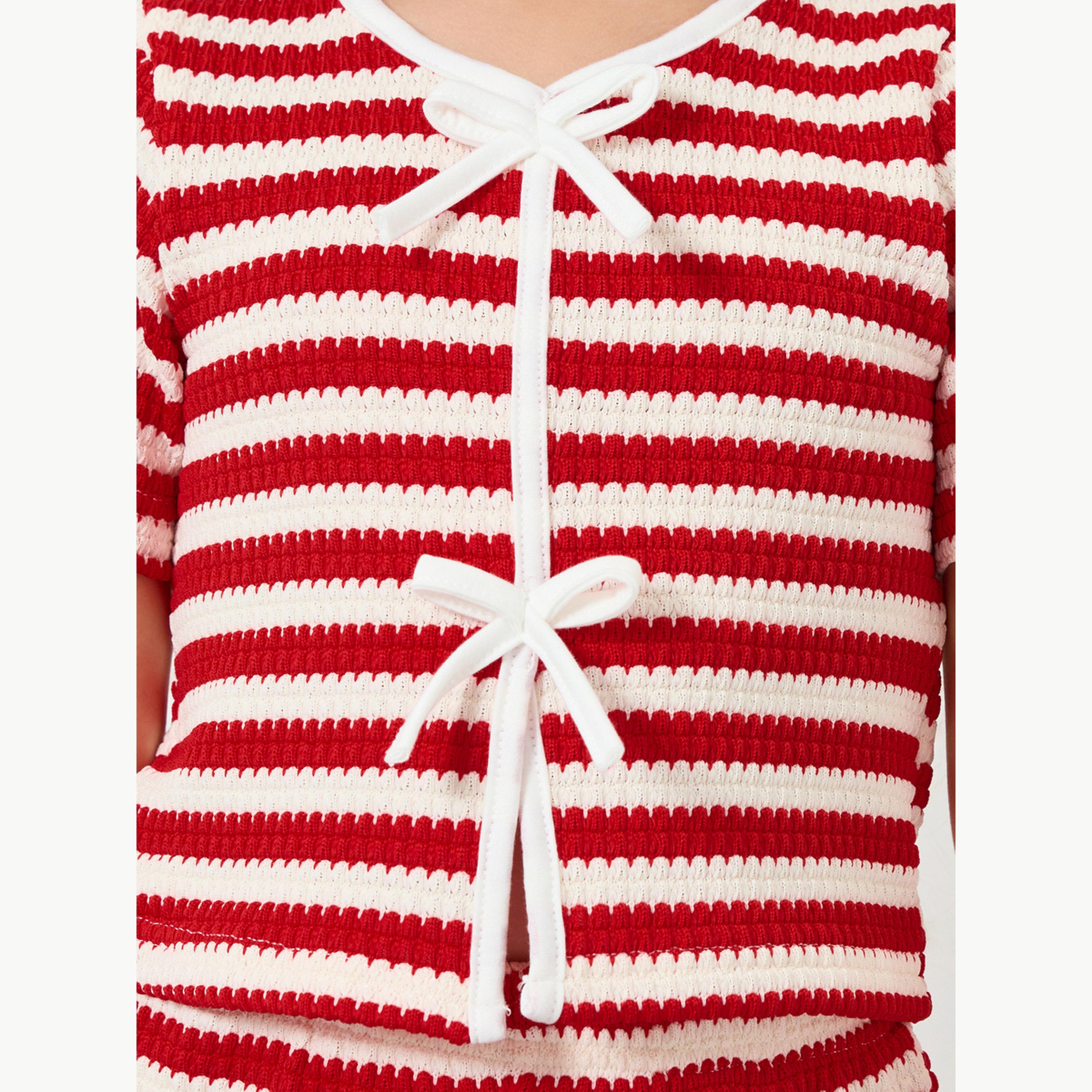 مجموعة من شورت وبلوزة محبوكة ومخططة بناتي-girls-clothing-setsandcoords-image-6