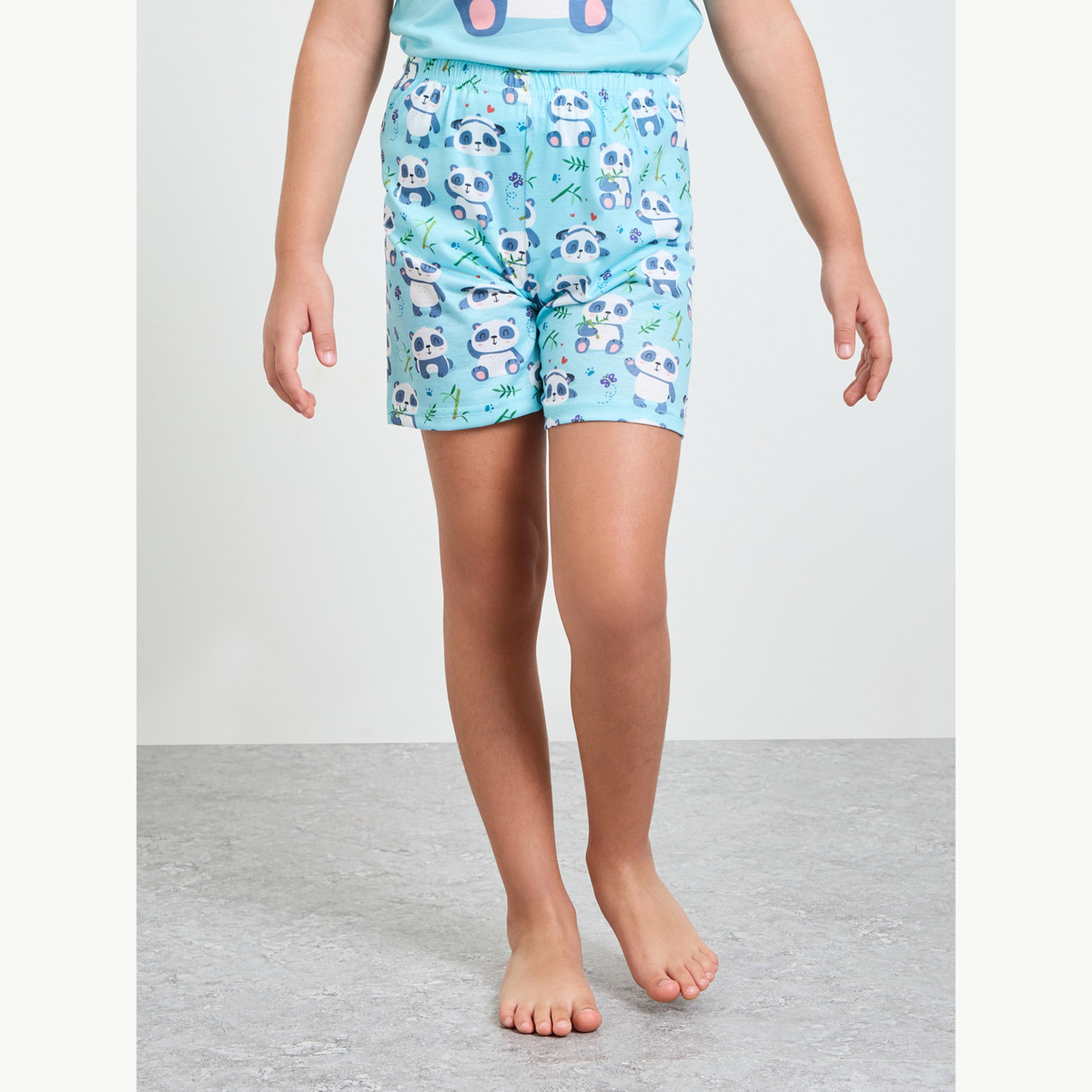 مجموعة من شورت وتيشيرت بطبعة باندا للبنات-girls-clothing-nightwear-image-4