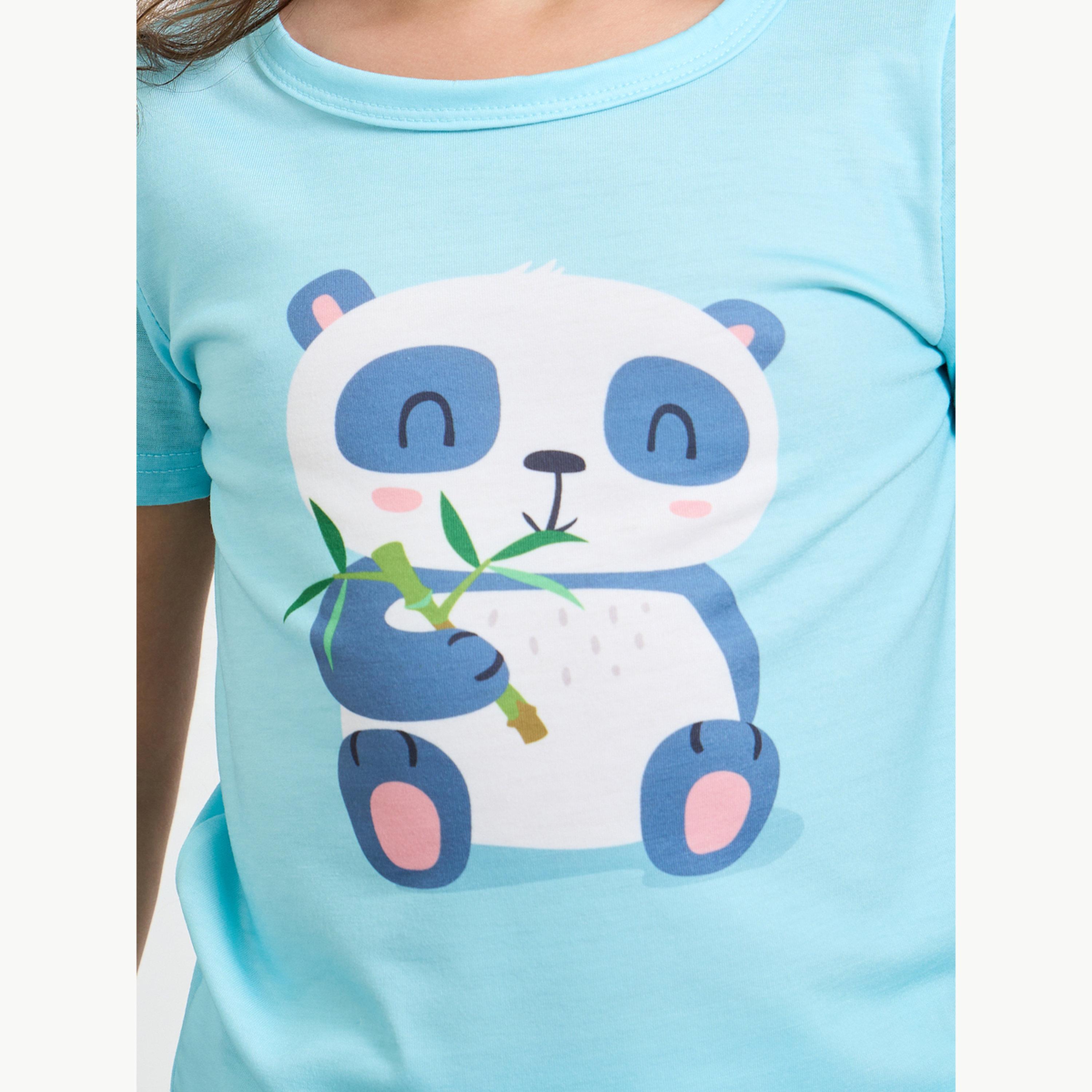 Styli Girls Panda Print T-Shirt and Shorts Set-girls-clothing-nightwear-image-5
