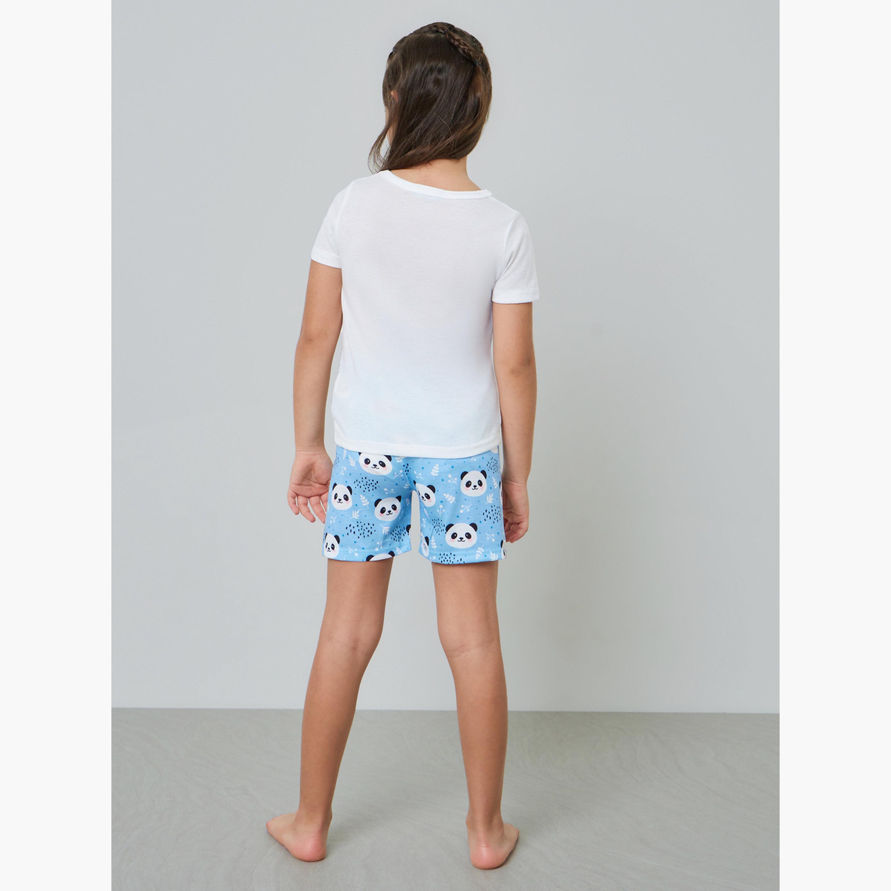 مجموعة من شورت وتيشيرت بطبعة باندا للبنات-girls-clothing-nightwear-image-4