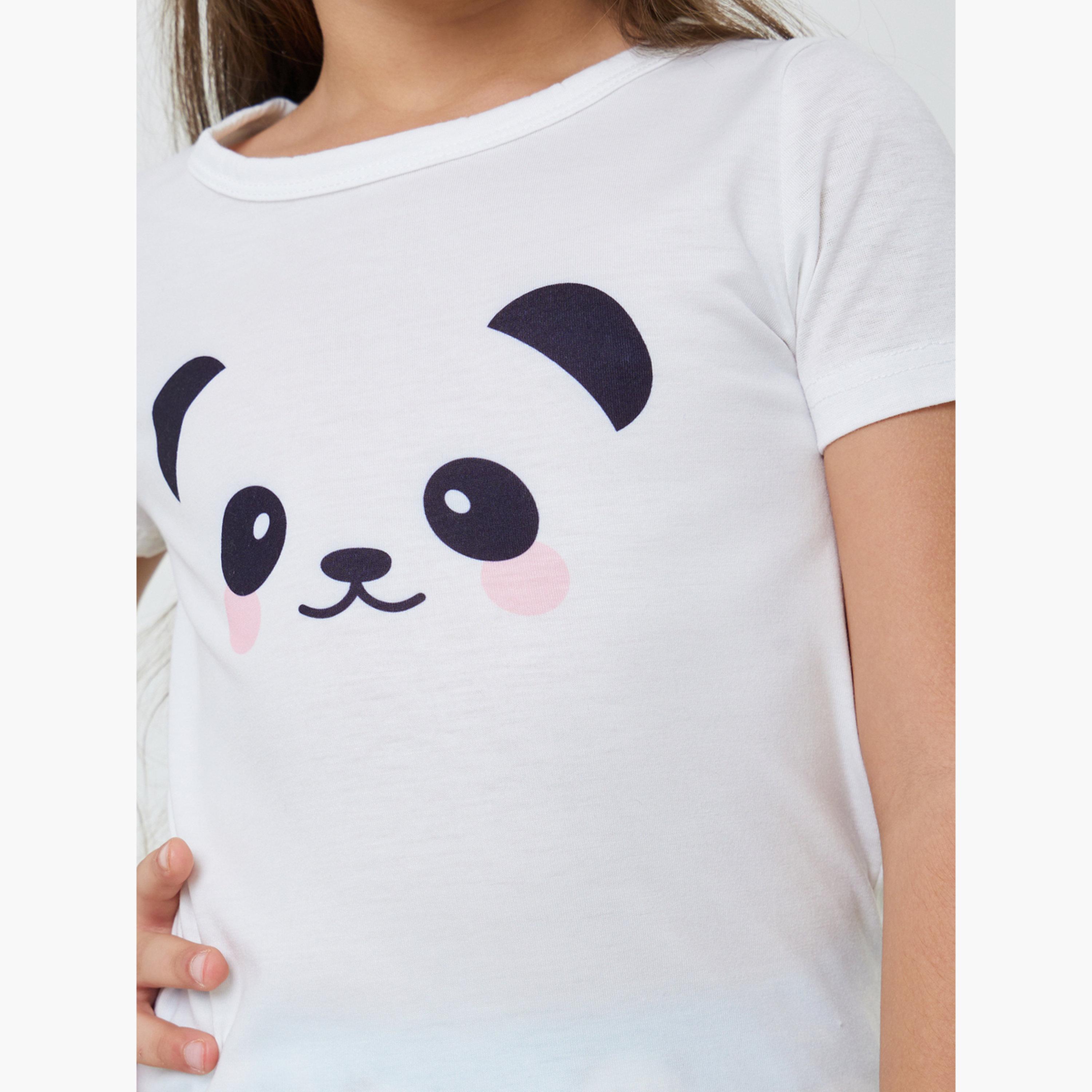 مجموعة من شورت وتيشيرت بطبعة باندا للبنات-girls-clothing-nightwear-image-6