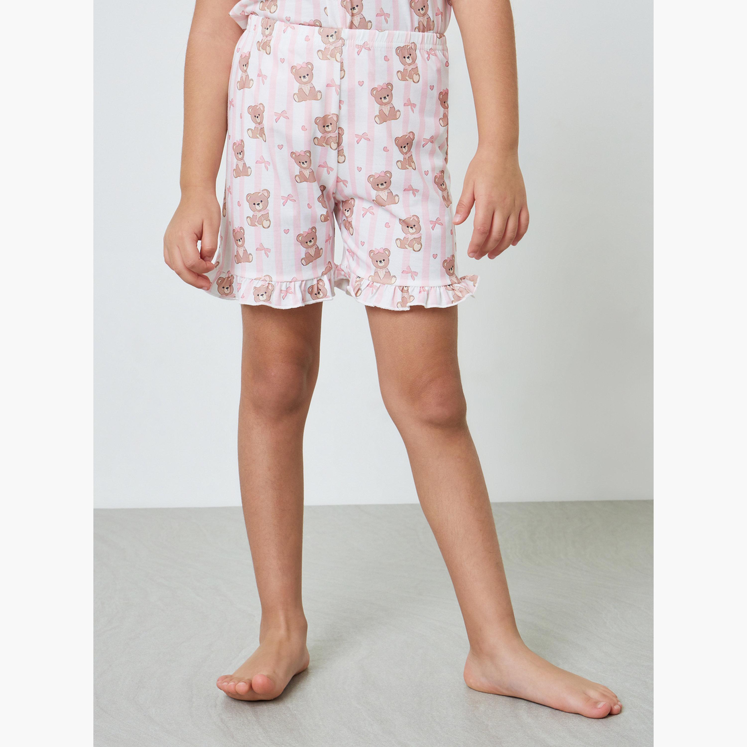 مجموعة من شورت وبلوزة بأزرار أمامية مطبوعة للبنات-girls-clothing-nightwear-image-5
