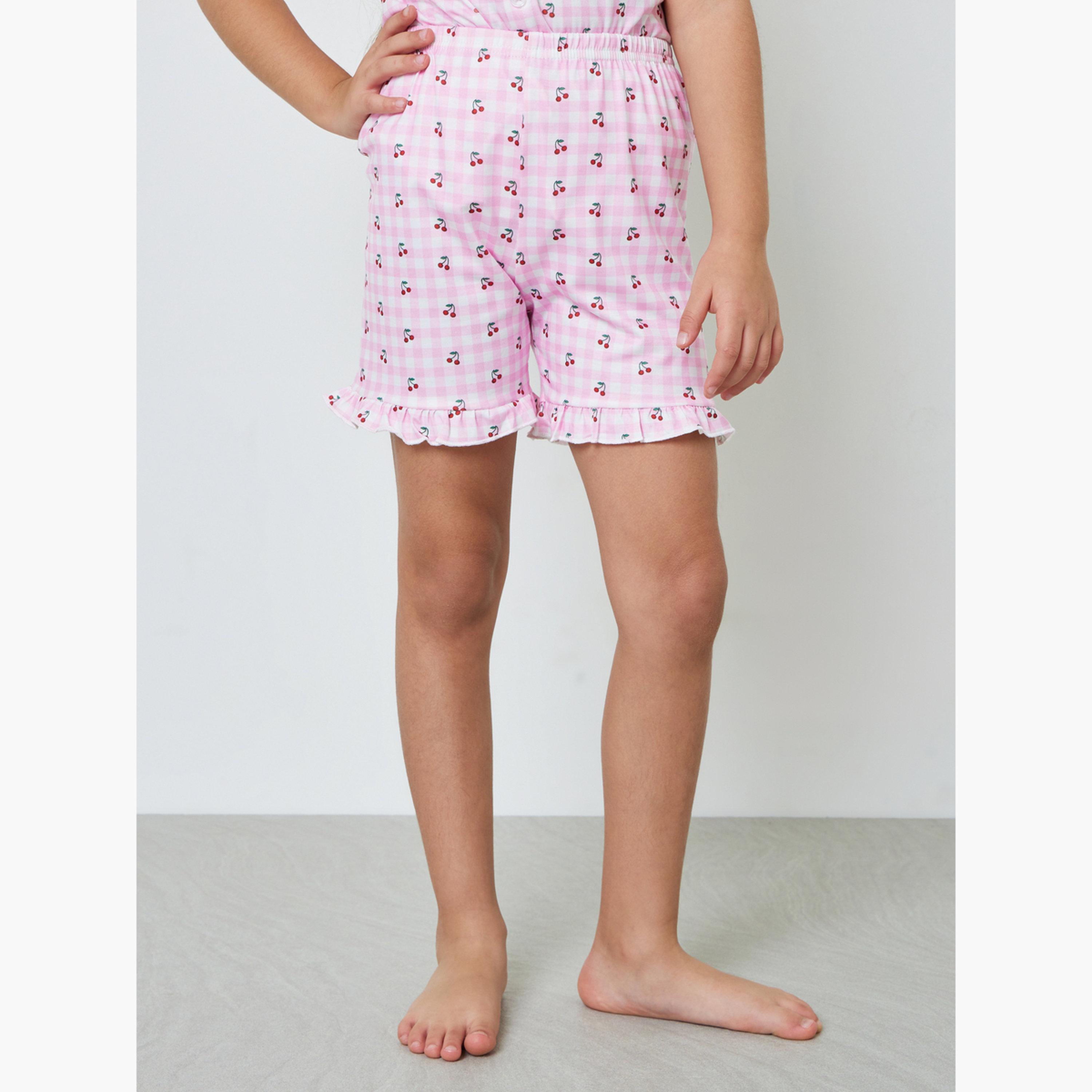 مجموعة من شورت وبلوزة بأزرار أمامية وطبعة كرز للبنات-girls-clothing-nightwear-image-5