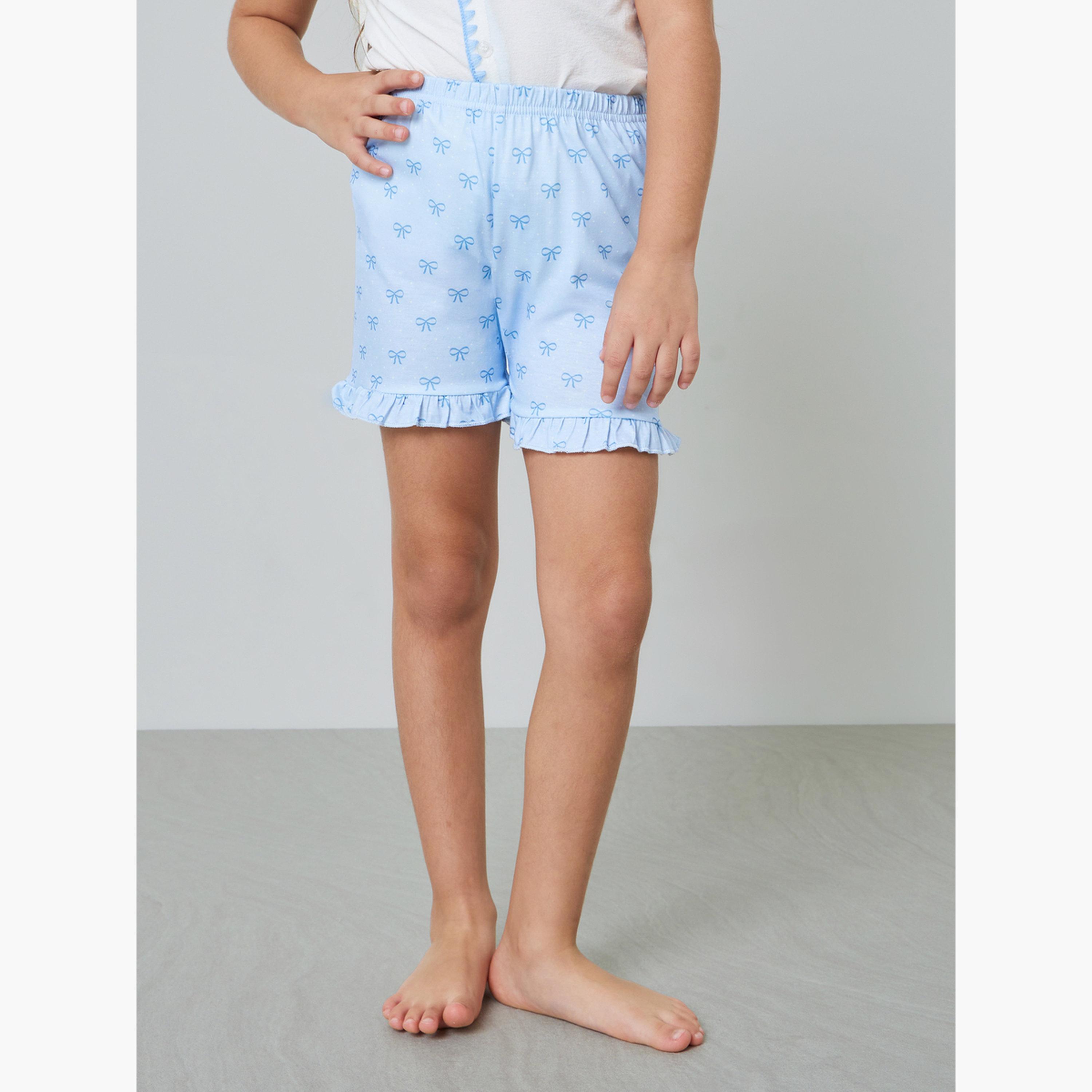 مجموعة من شورت مطبوع وبلوزة بأزرار أمامية مطرزة للبنات-girls-clothing-nightwear-image-5