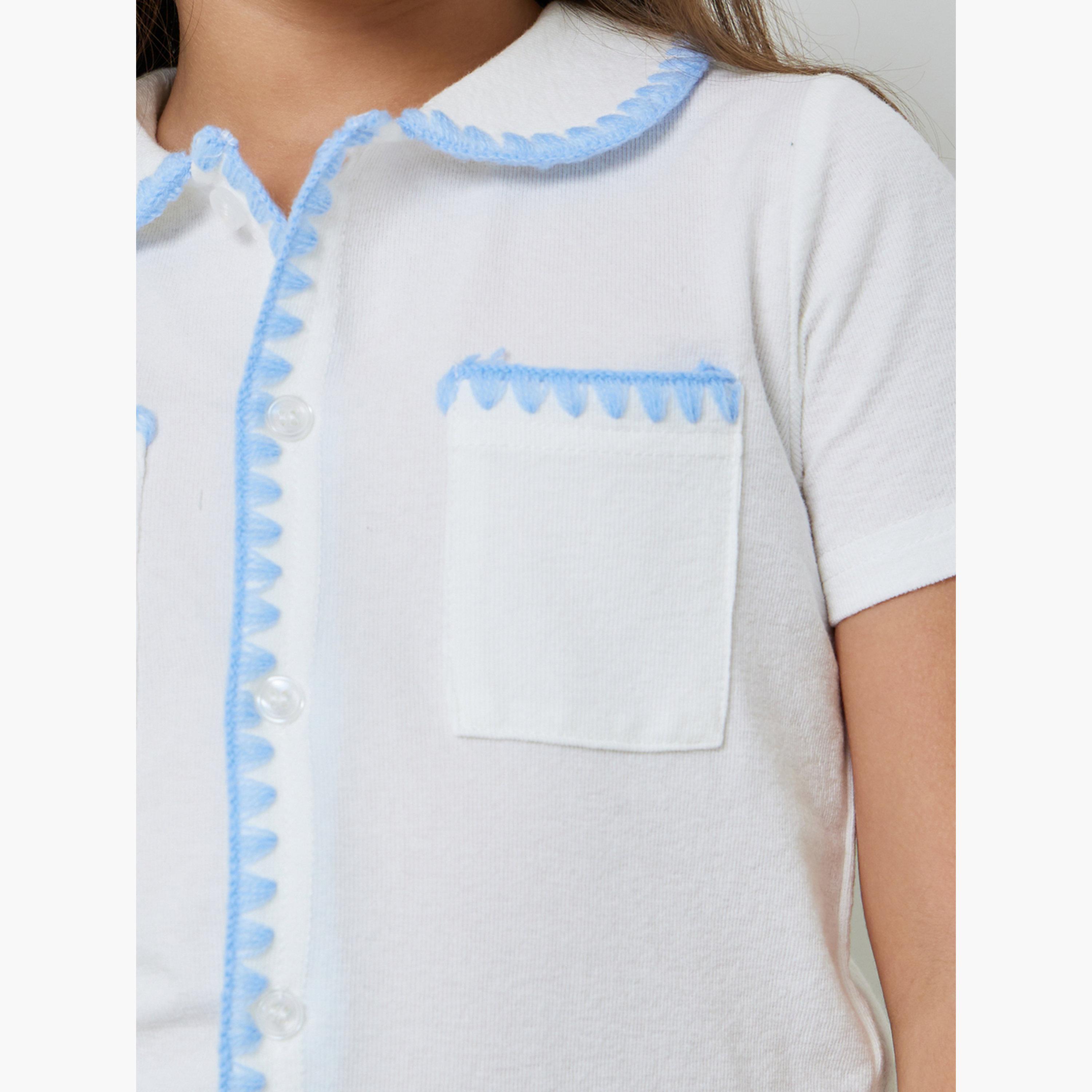مجموعة من شورت مطبوع وبلوزة بأزرار أمامية مطرزة للبنات-girls-clothing-nightwear-image-6