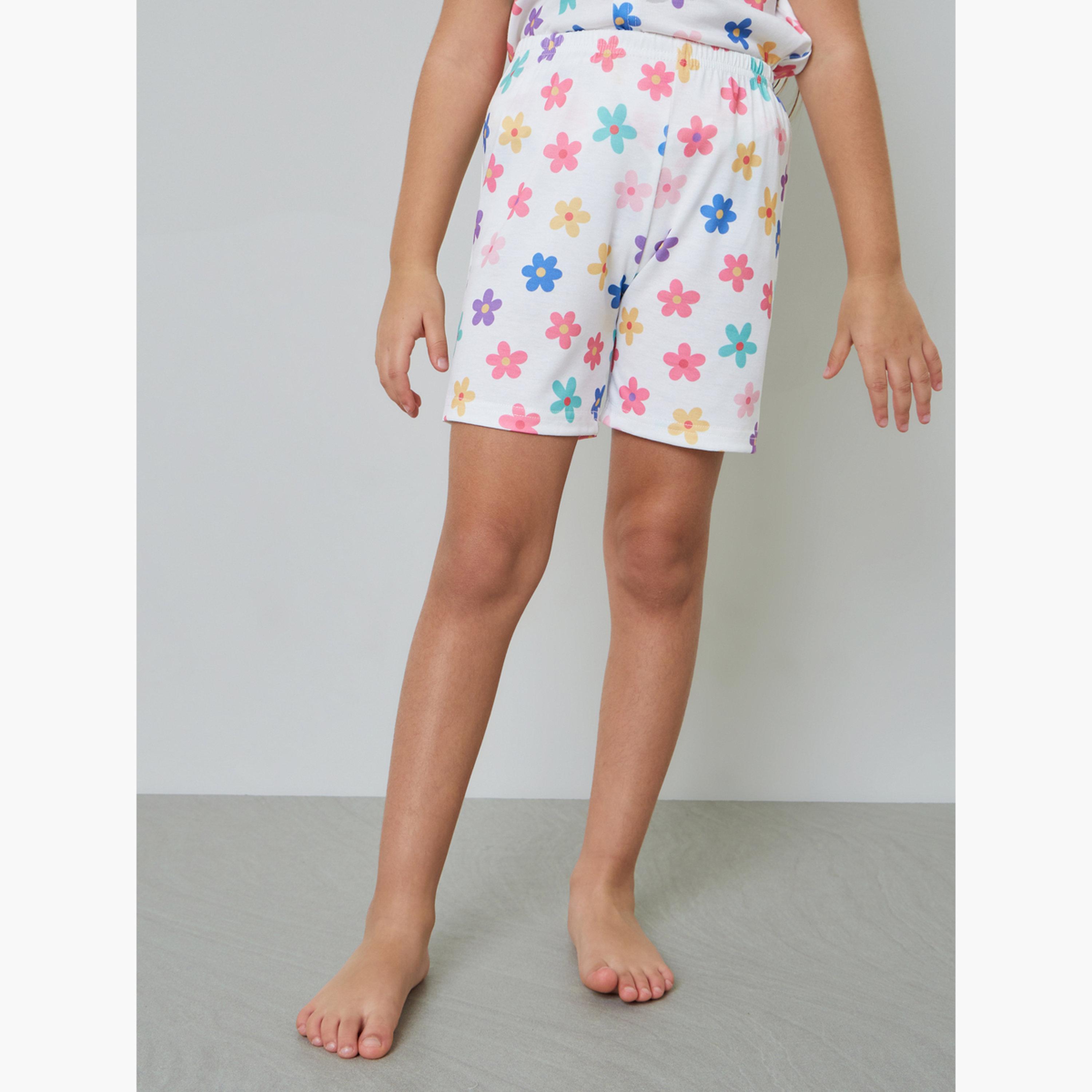 مجموعة من شورت وبلوزة بأزرار أمامية ونقشة زهور للبنات-girls-clothing-nightwear-image-5