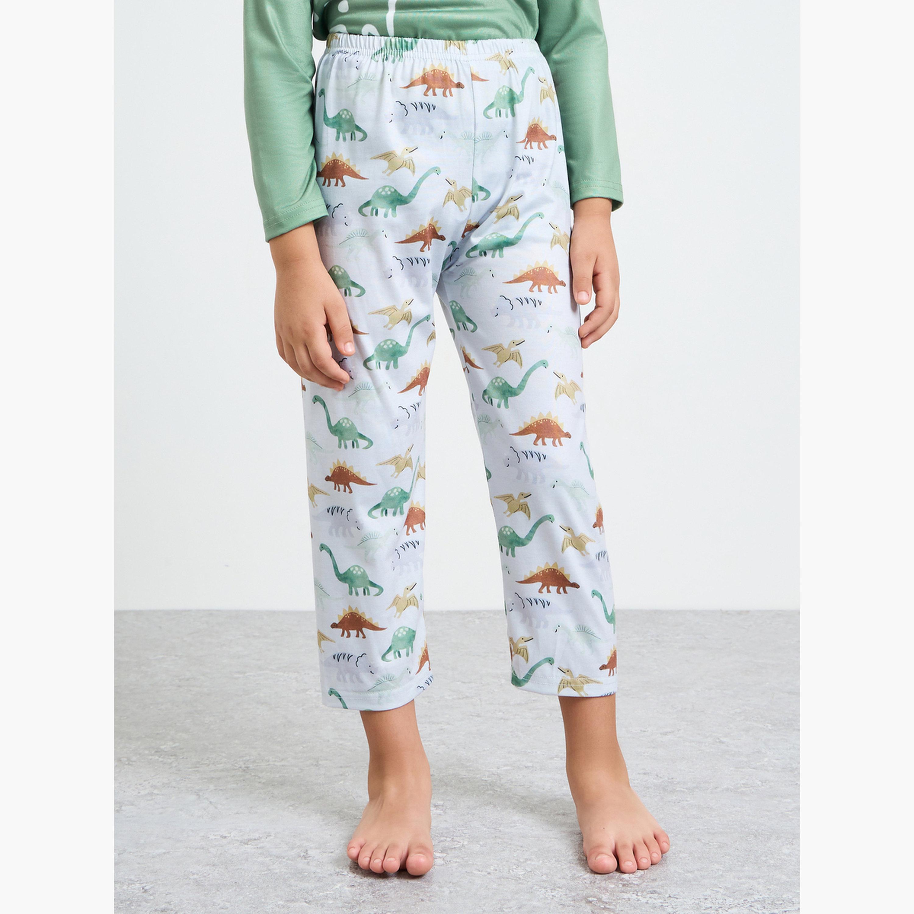 Styli Boys Dino Print Long Sleeves T-Shirt and Straight Leg Pyjama Set-boys-clothing-nightwear-image-5