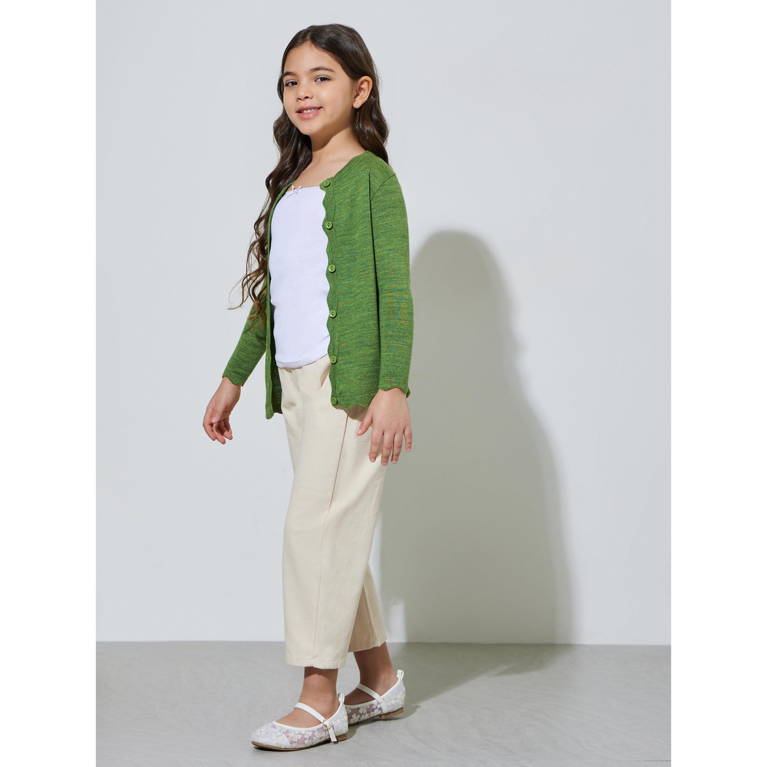 Styli Girls Green Solid Button-Front Cardigan-girls-clothing-jumpersandcardigans-image-2