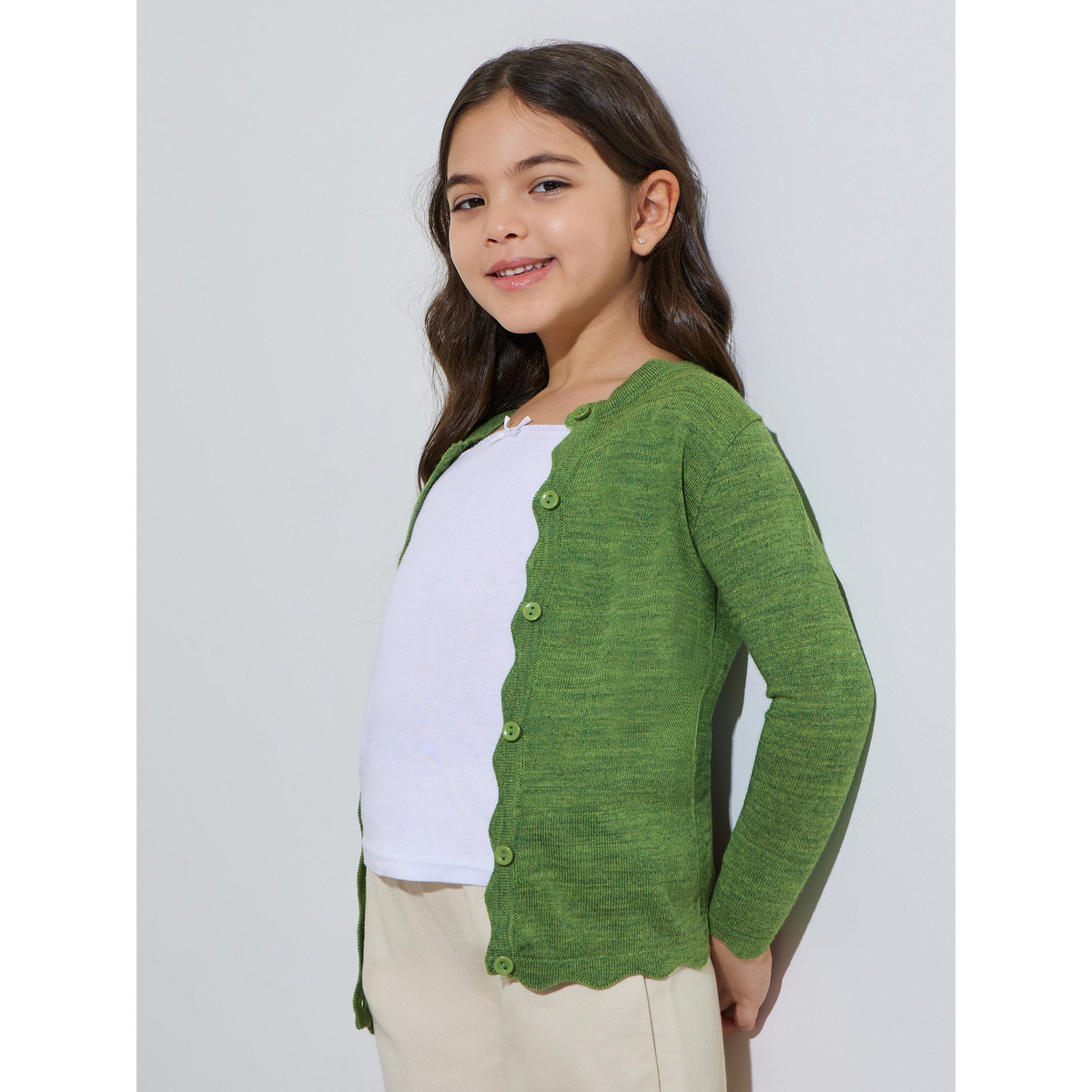 Styli Girls Green Solid Button-Front Cardigan-girls-clothing-jumpersandcardigans-image-5