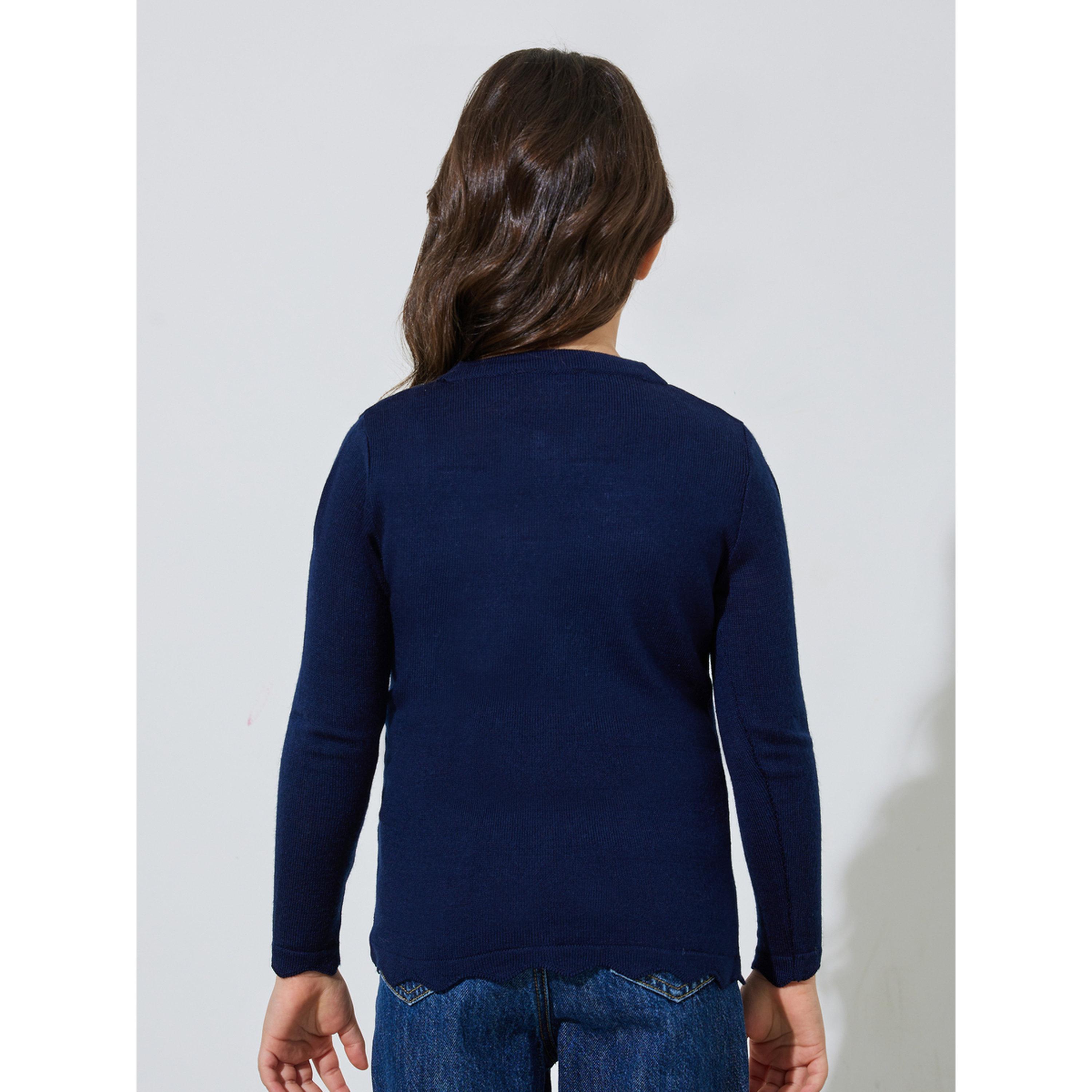 Styli Girls Navy Blue Solid Button-Front Cardigan-girls-clothing-jumpersandcardigans-image-3