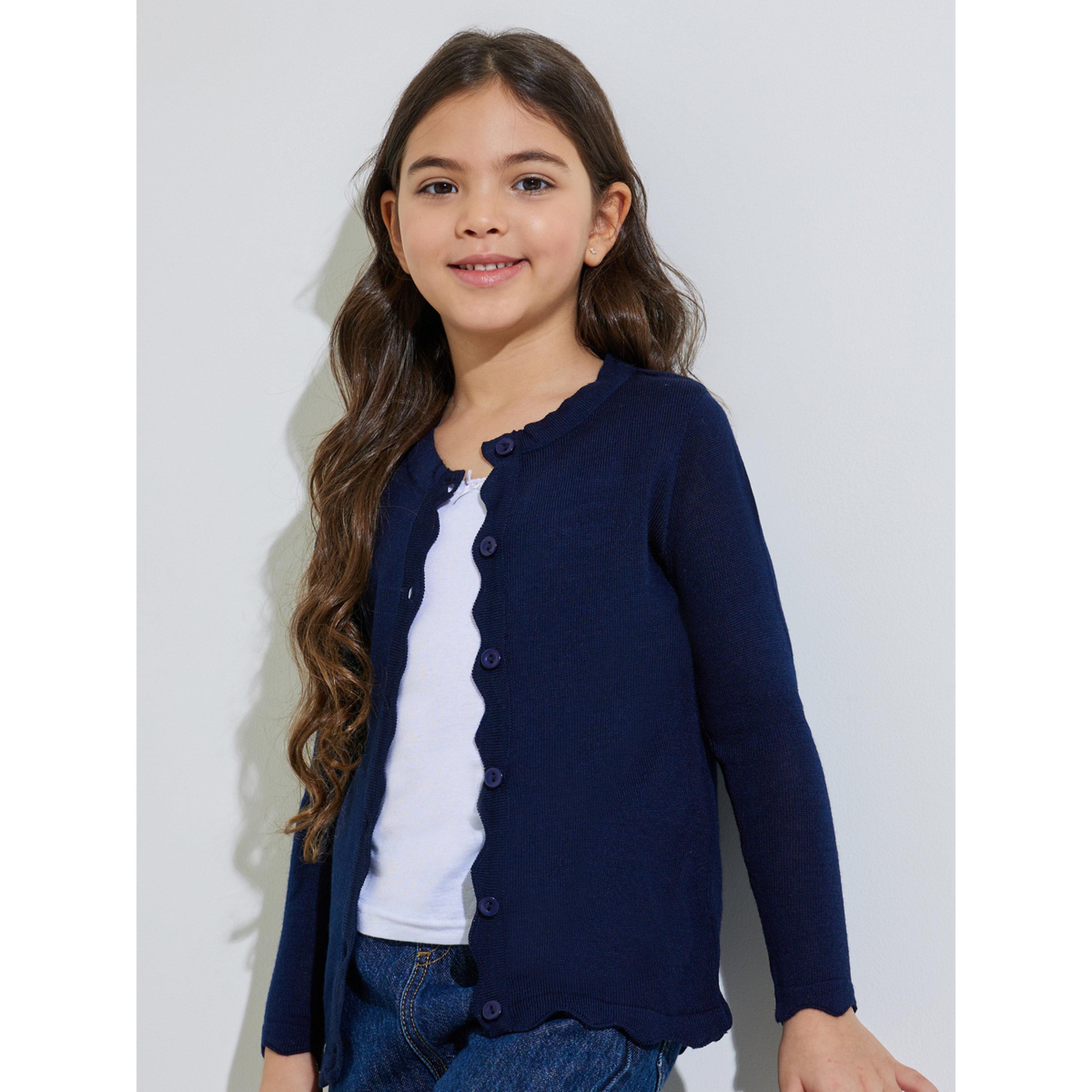 Styli Girls Navy Blue Solid Button-Front Cardigan-girls-clothing-jumpersandcardigans-image-4