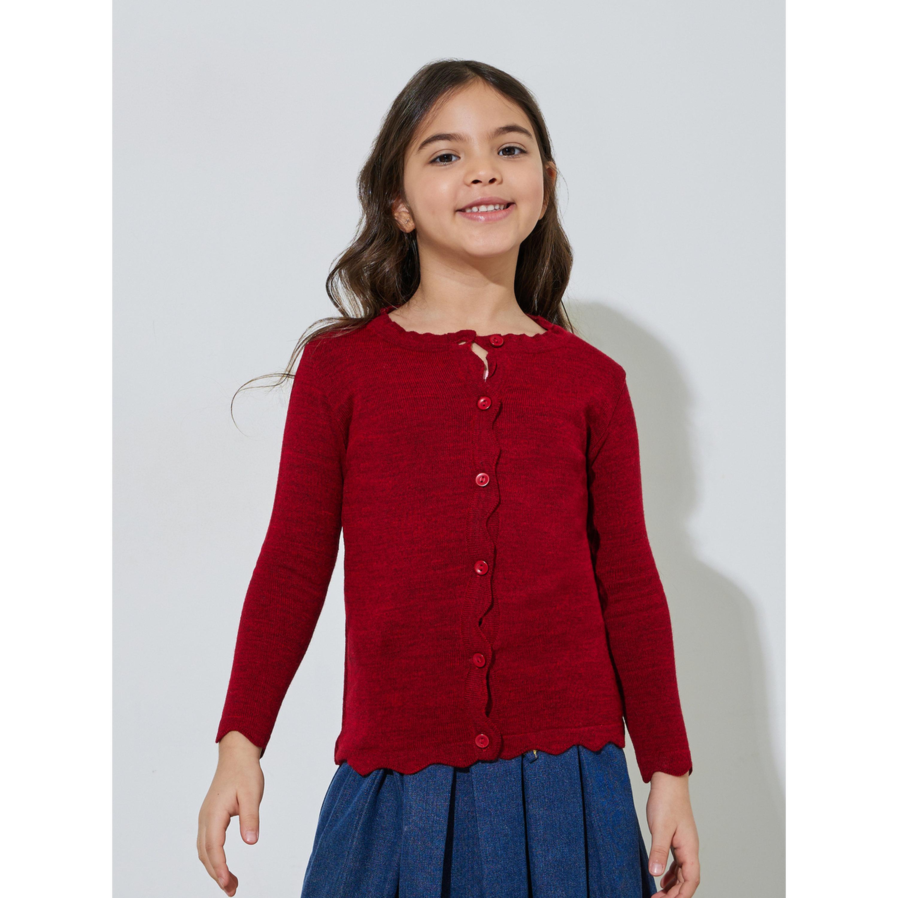 Styli Girls Red Solid Button-Front Cardigan-girls-clothing-jumpersandcardigans-image-1