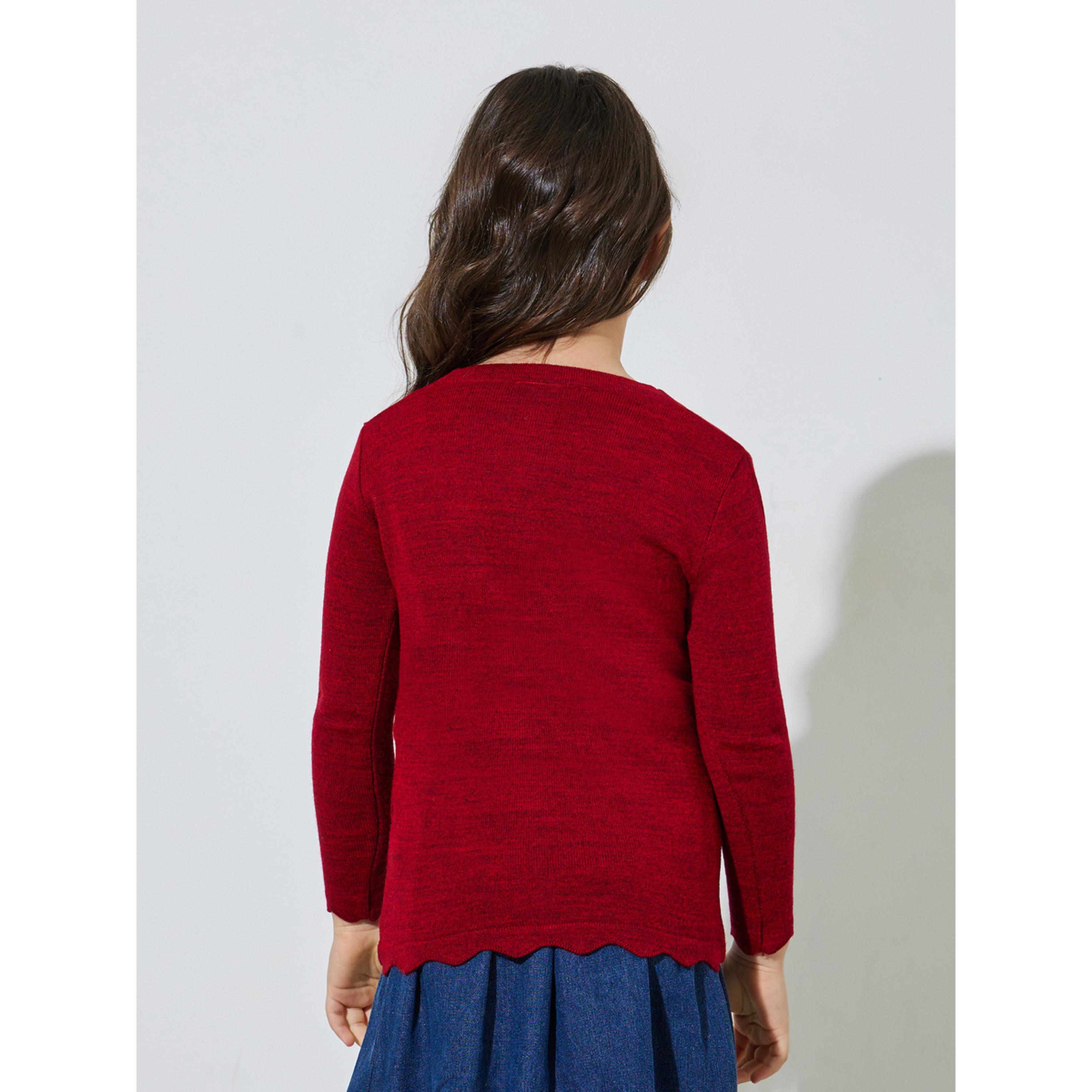 Styli Girls Red Solid Button-Front Cardigan-girls-clothing-jumpersandcardigans-image-4