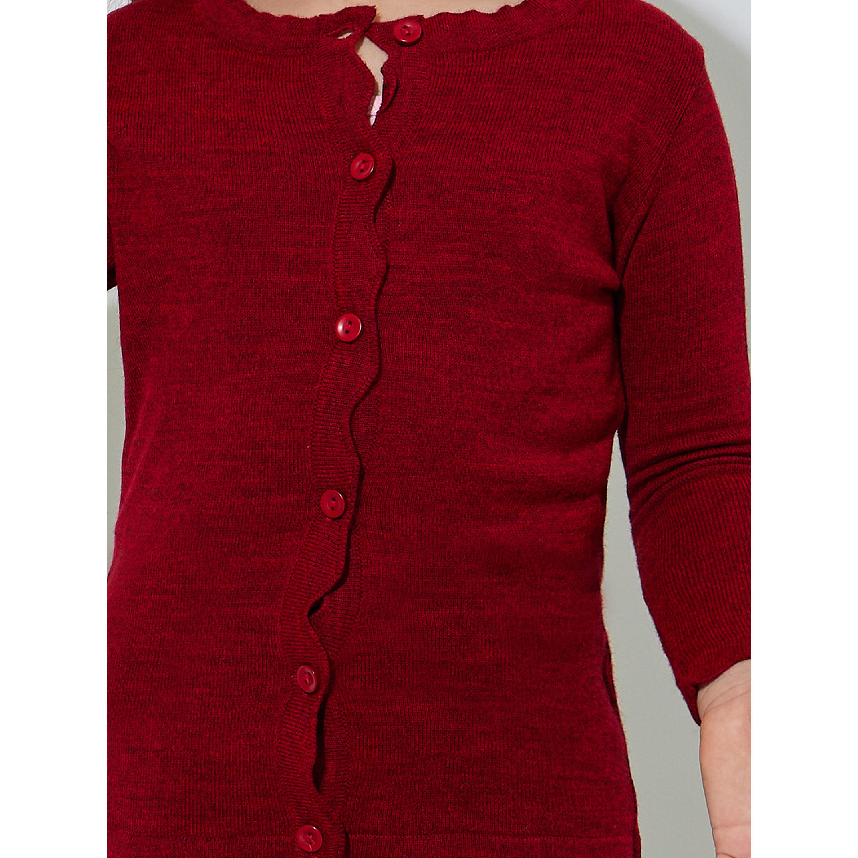 Styli Girls Red Solid Button-Front Cardigan-girls-clothing-jumpersandcardigans-image-6