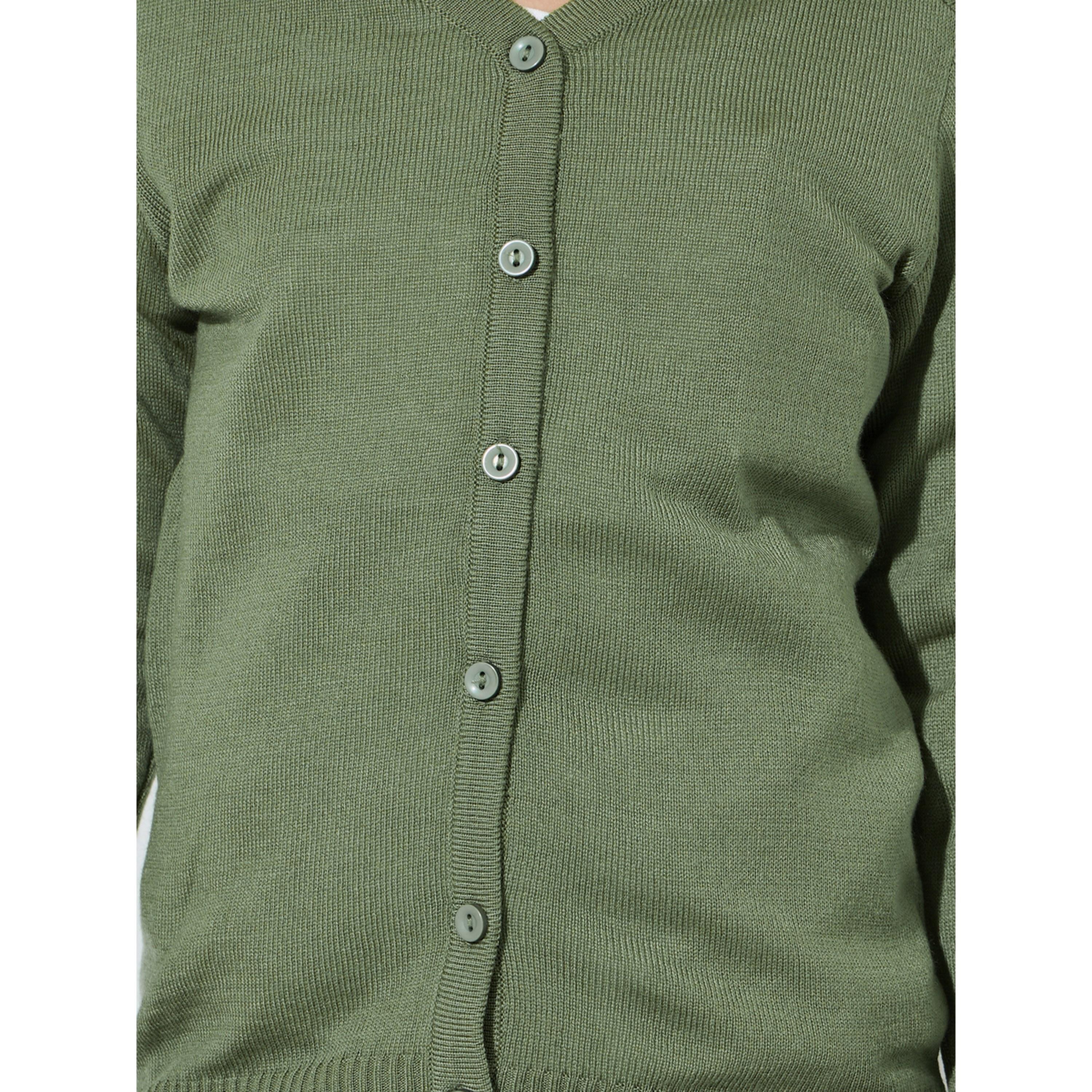 Styli Teen Girls Green Solid Button Front Cardigan-girls-clothing-jumpersandcardigans-image-4