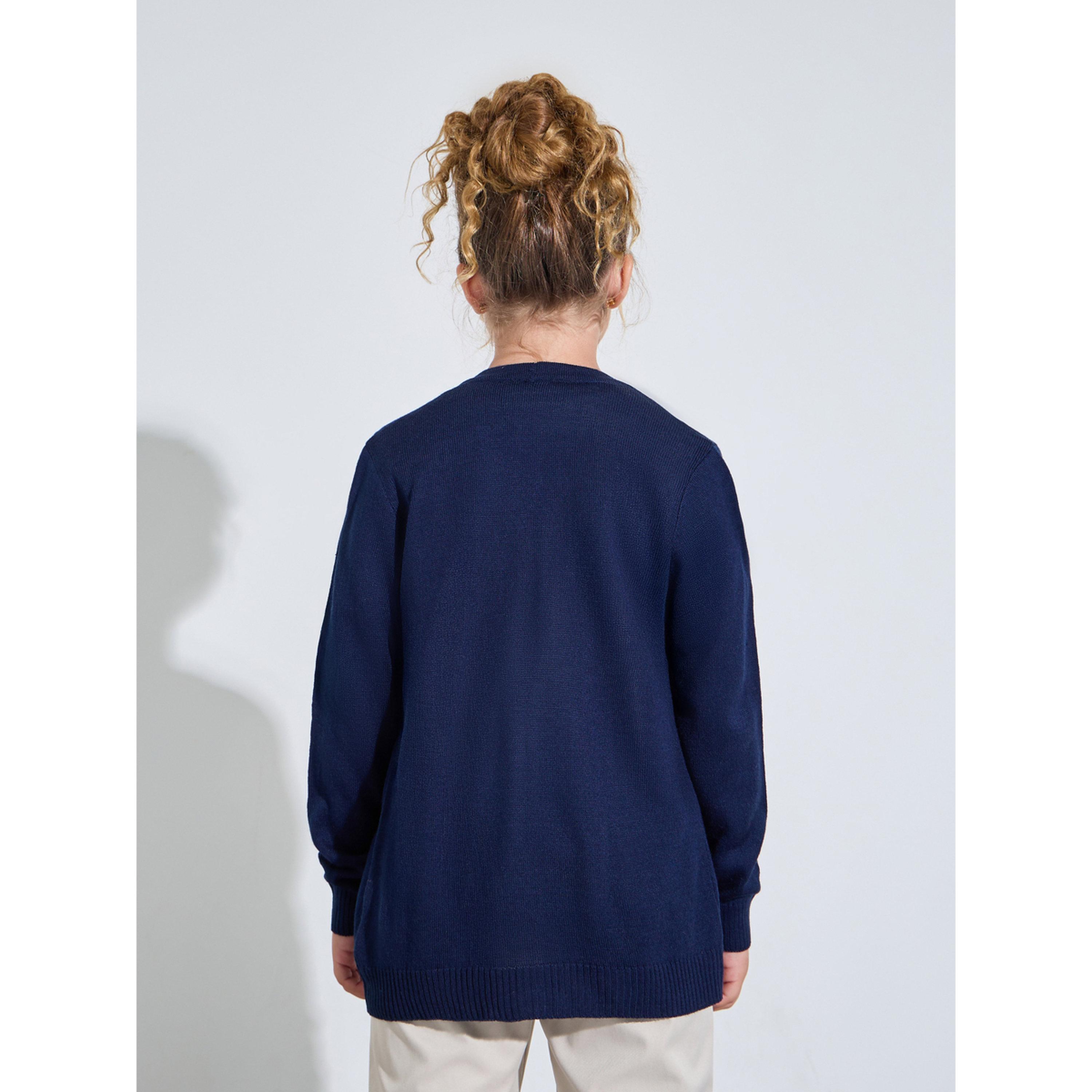 Styli Teen Girls Navy Blue Solid Button Front Cardigan-girls-clothing-jumpersandcardigans-image-3