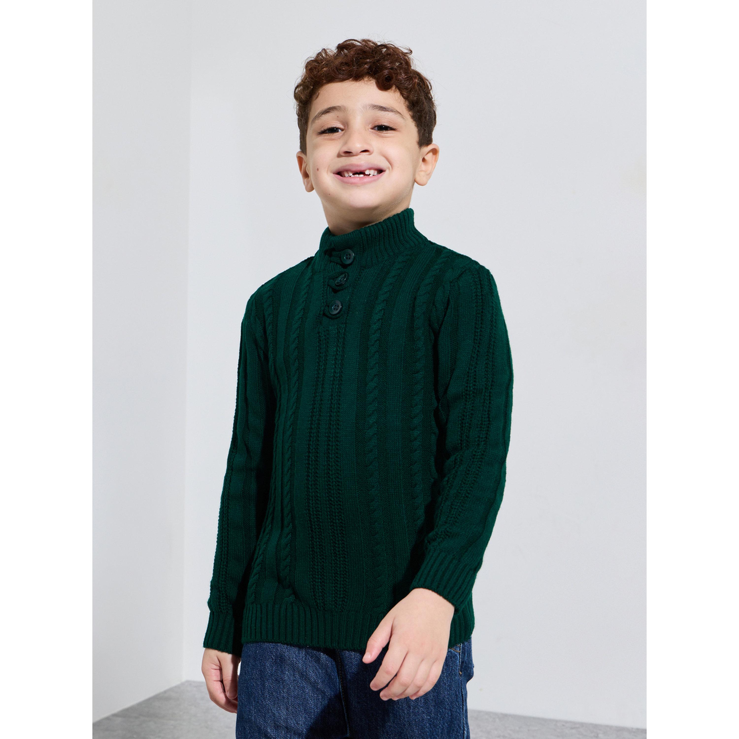 Styli Boys Dark Green Cable Knit Long Sleeves High Neck Sweater-boys-clothing-winterwear-jumpersandcardigans-image-1