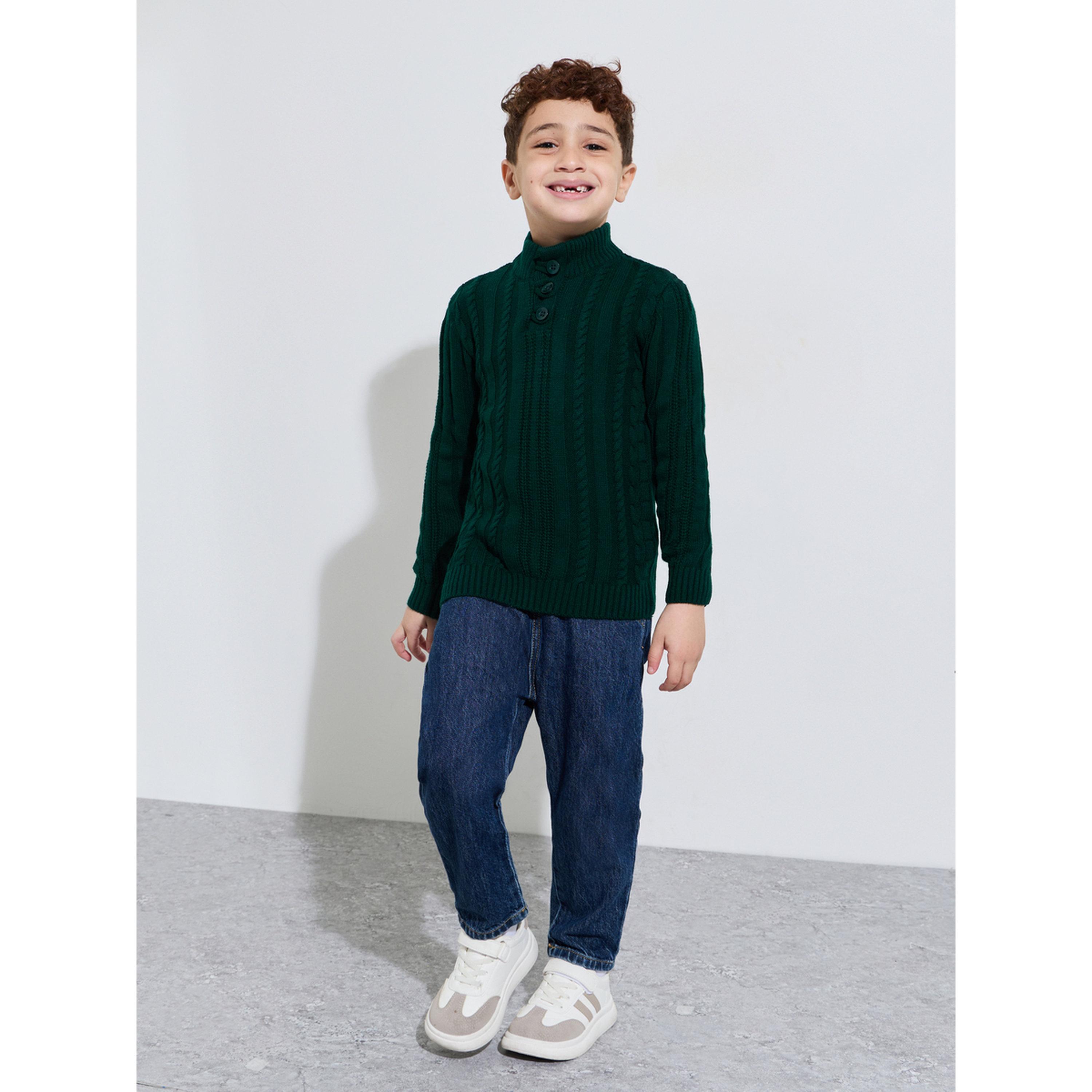 Styli Boys Dark Green Cable Knit Long Sleeves High Neck Sweater-boys-clothing-winterwear-jumpersandcardigans-image-2