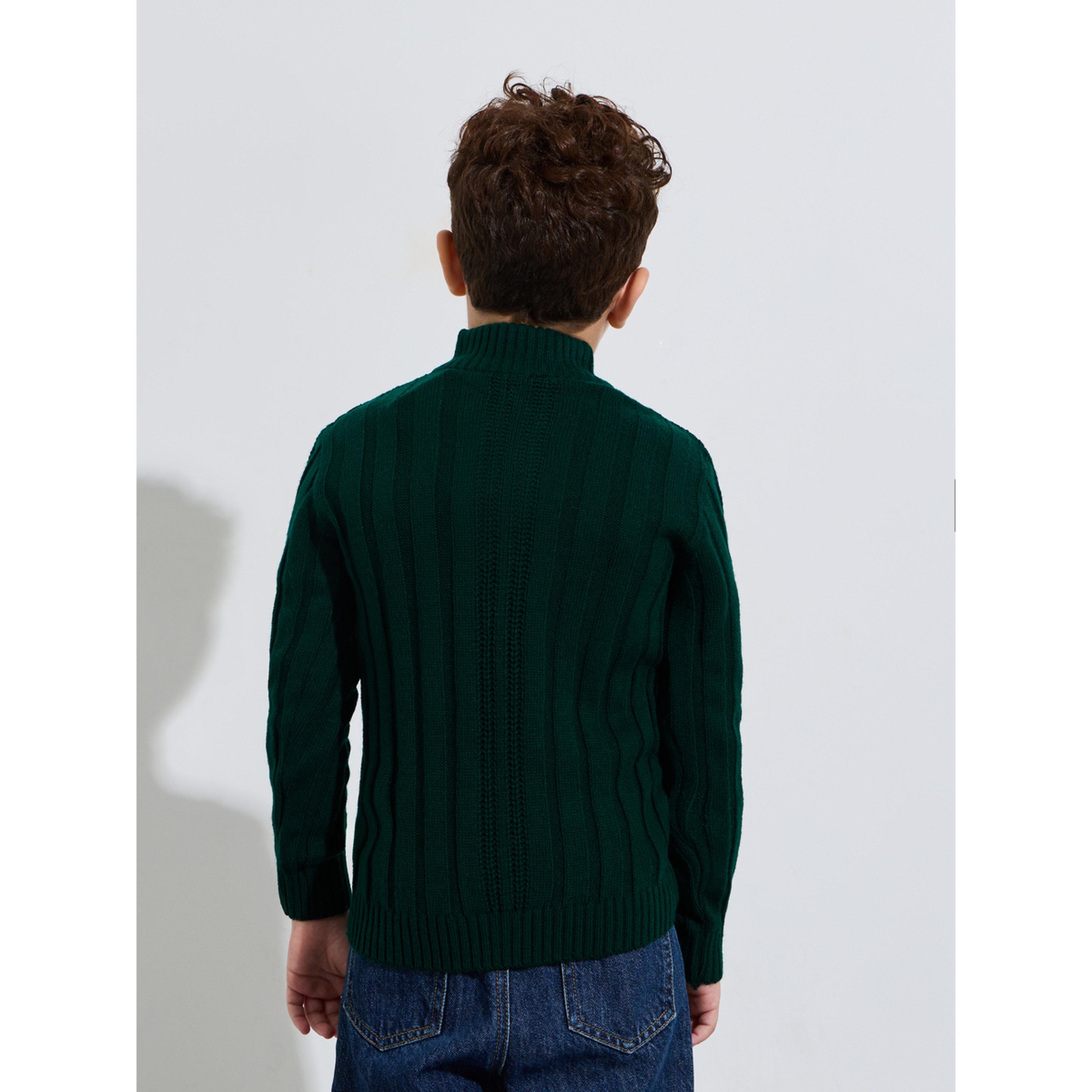 Styli Boys Dark Green Cable Knit Long Sleeves High Neck Sweater-boys-clothing-winterwear-jumpersandcardigans-image-3