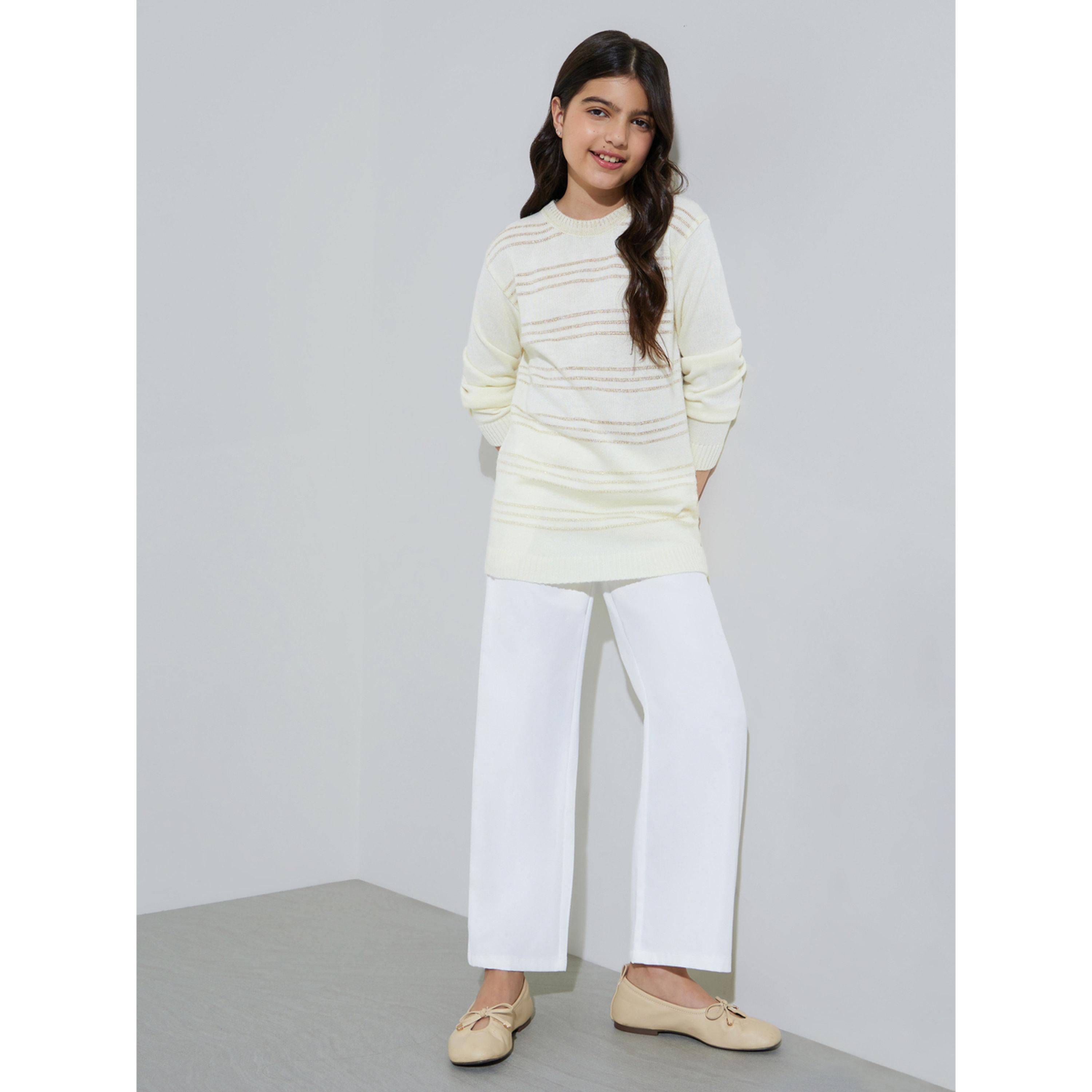 سويتر محبوك بياقة دائرية ومخطط للبنات المراهقات باللون أوف وايت-girls-clothing-jumpersandcardigans-image-2