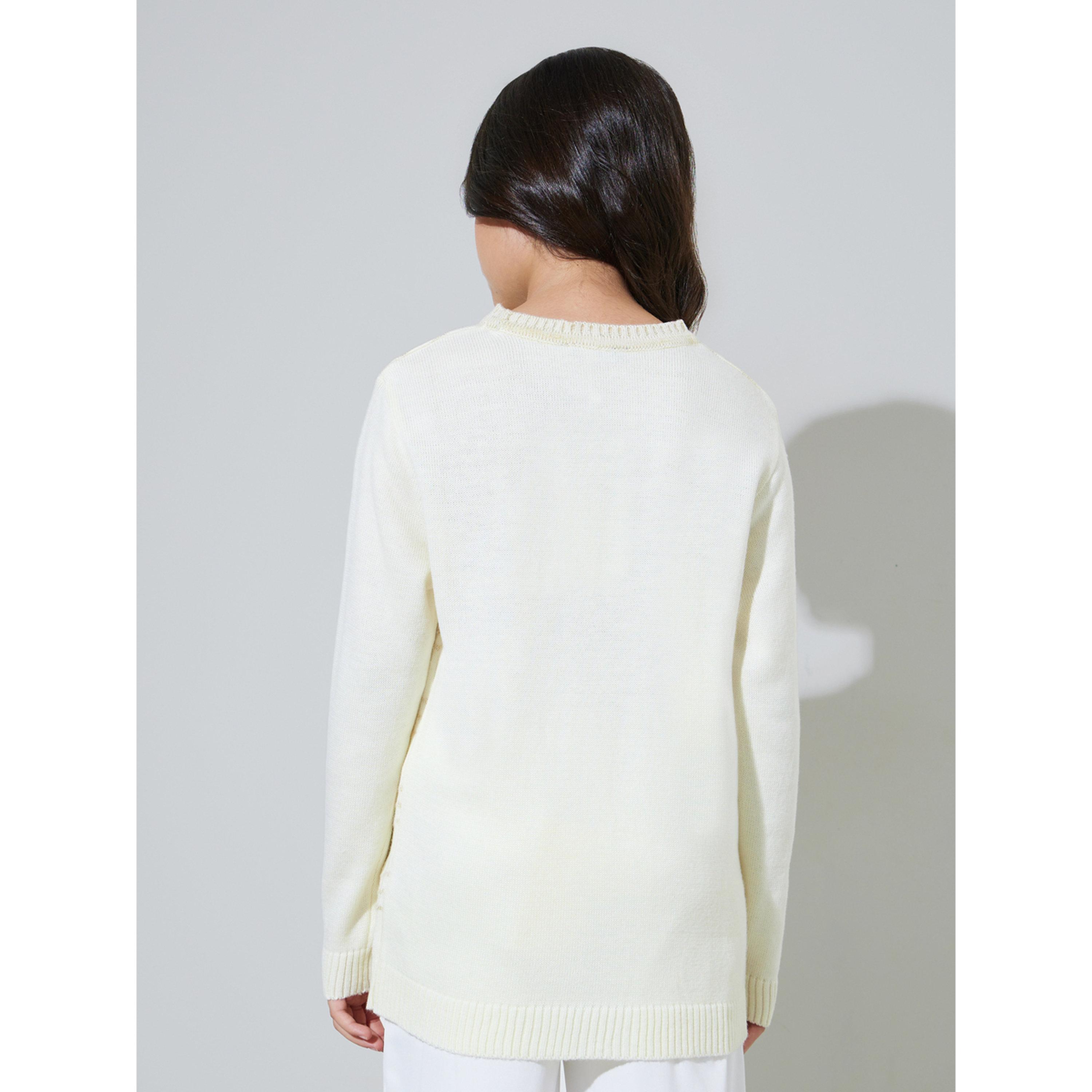 سويتر محبوك بياقة دائرية ومخطط للبنات المراهقات باللون أوف وايت-girls-clothing-jumpersandcardigans-image-4