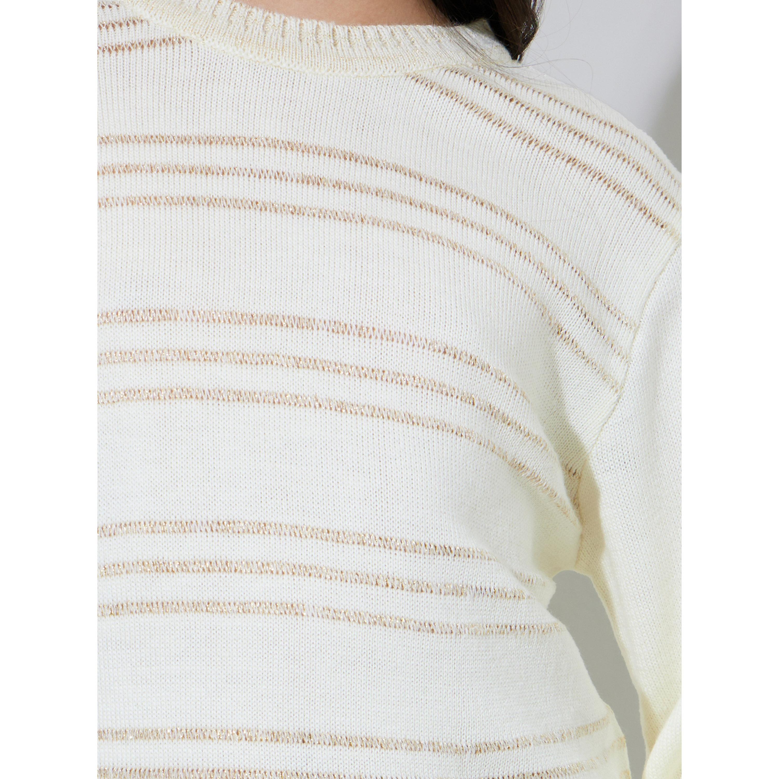 سويتر محبوك بياقة دائرية ومخطط للبنات المراهقات باللون أوف وايت-girls-clothing-jumpersandcardigans-image-5