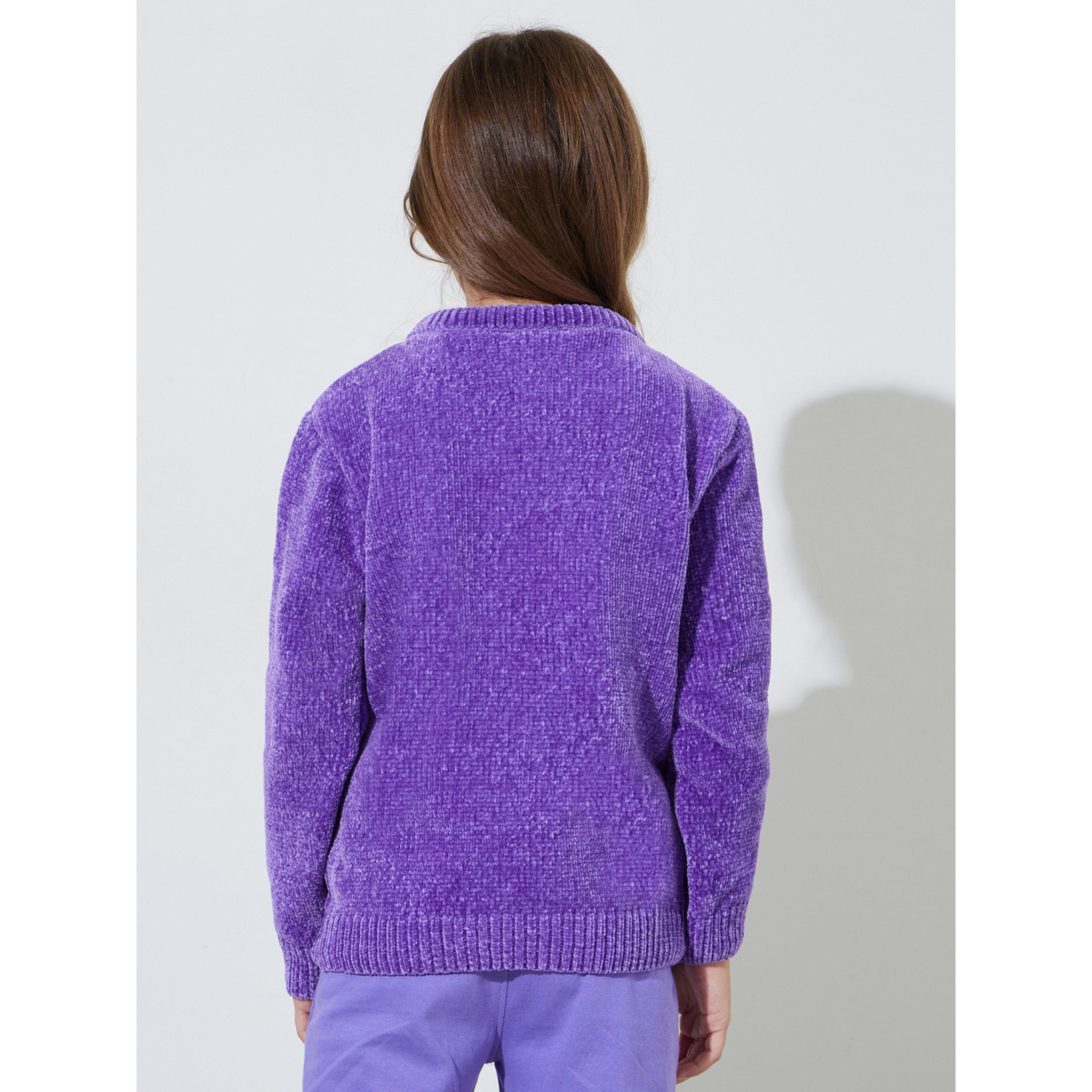سويتر محبوك شينيل بياقة دائرية لون بنفسجي للبنات-girls-clothing-jumpersandcardigans-image-4
