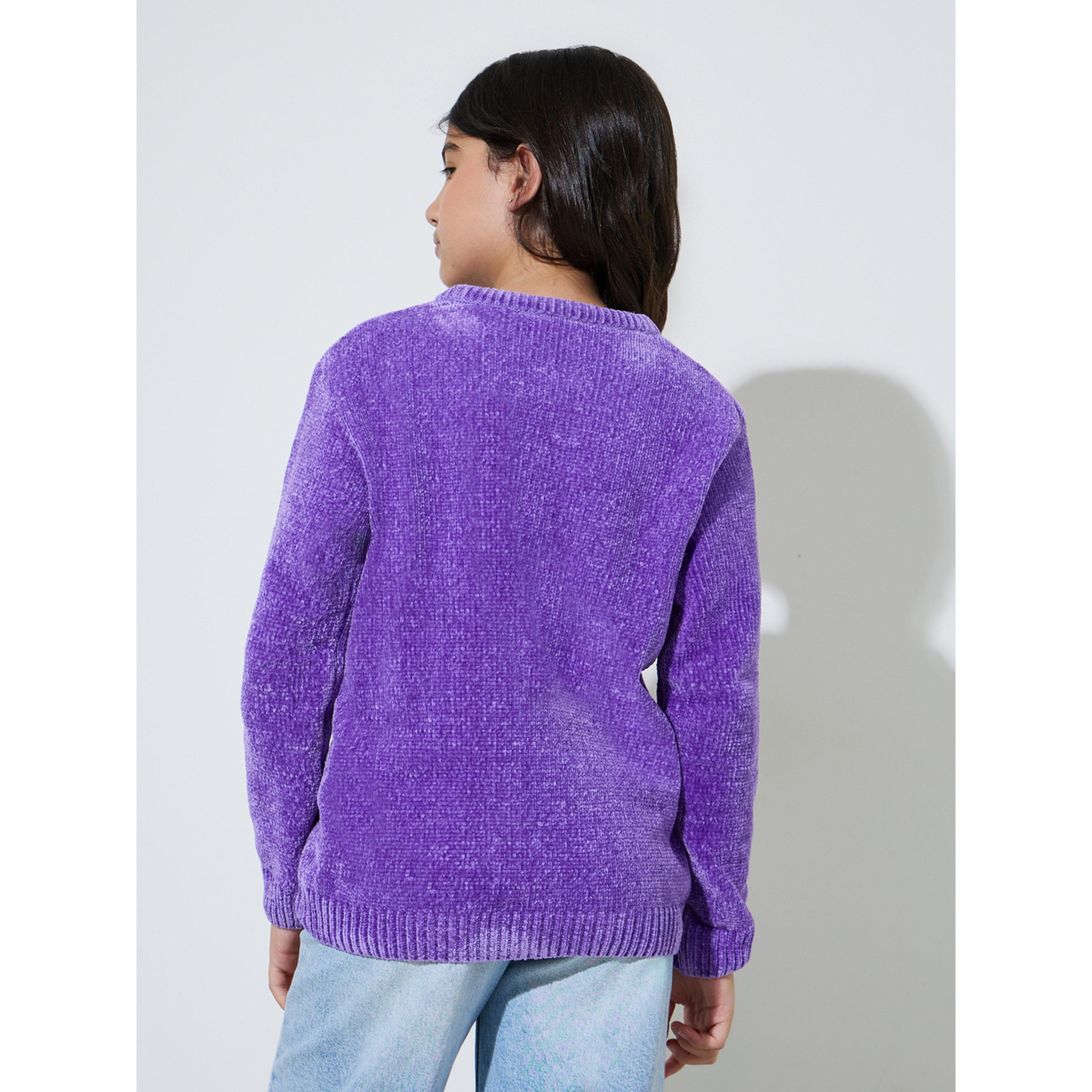 Styli Teen Girls Purple Solid Round Neck knitted Sweater-girls-clothing-jumpersandcardigans-image-4