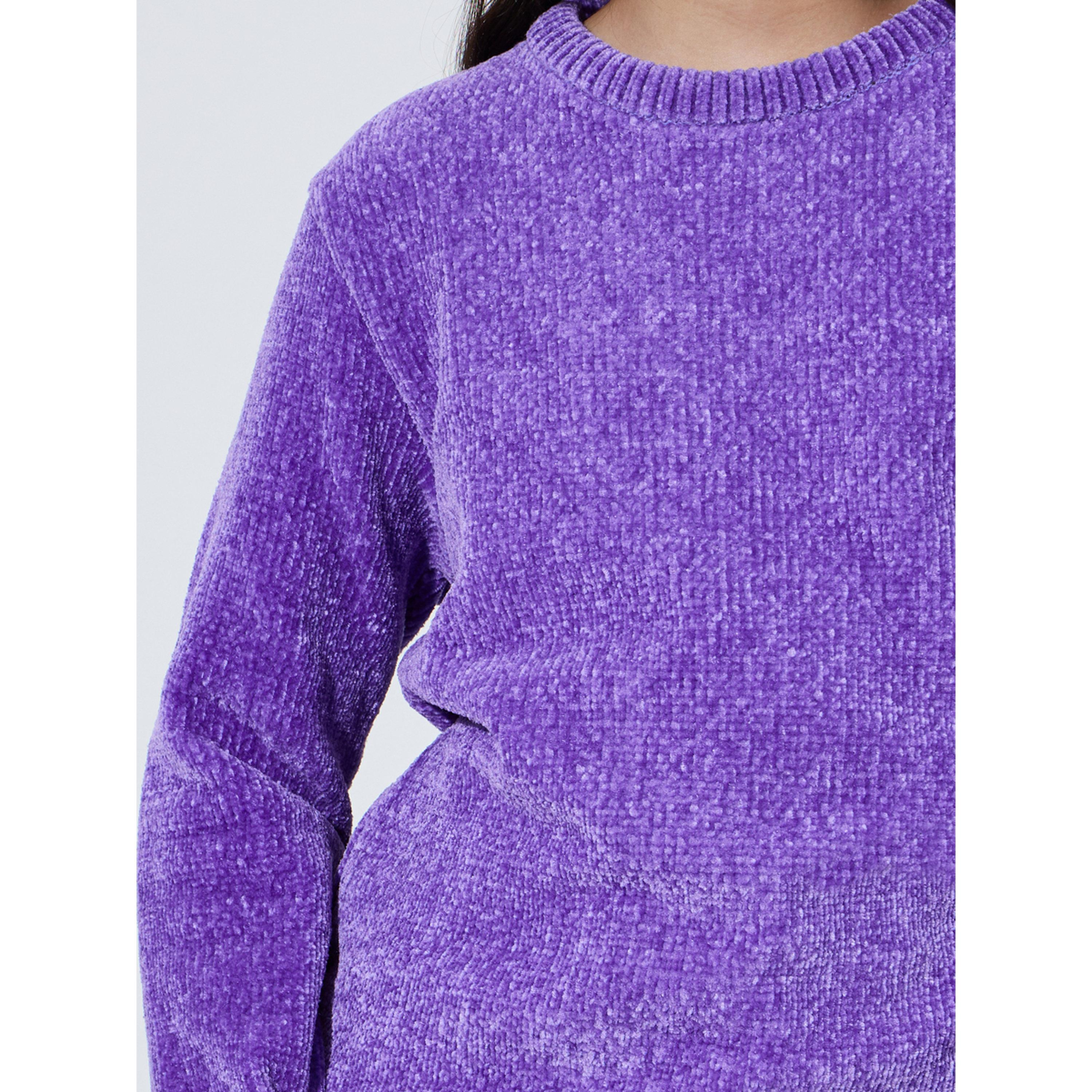 Styli Teen Girls Purple Solid Round Neck knitted Sweater-girls-clothing-jumpersandcardigans-image-5
