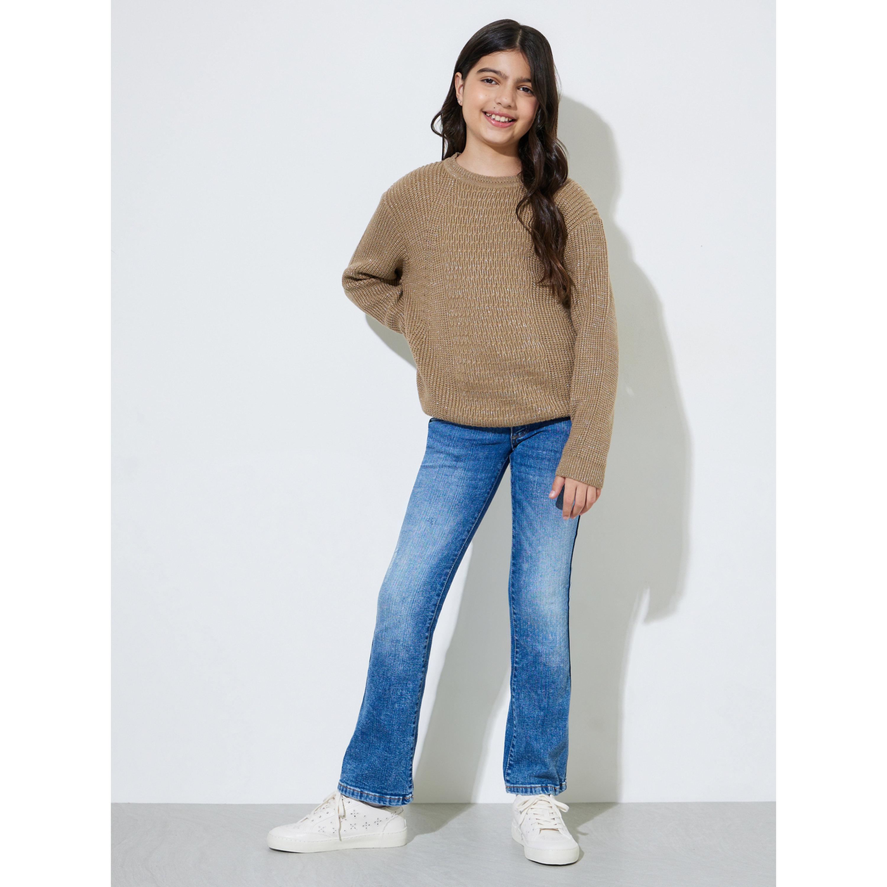 سويتر محبوك بياقة دائرية للبنات المراهقات باللون البيج-girls-clothing-jumpersandcardigans-image-2