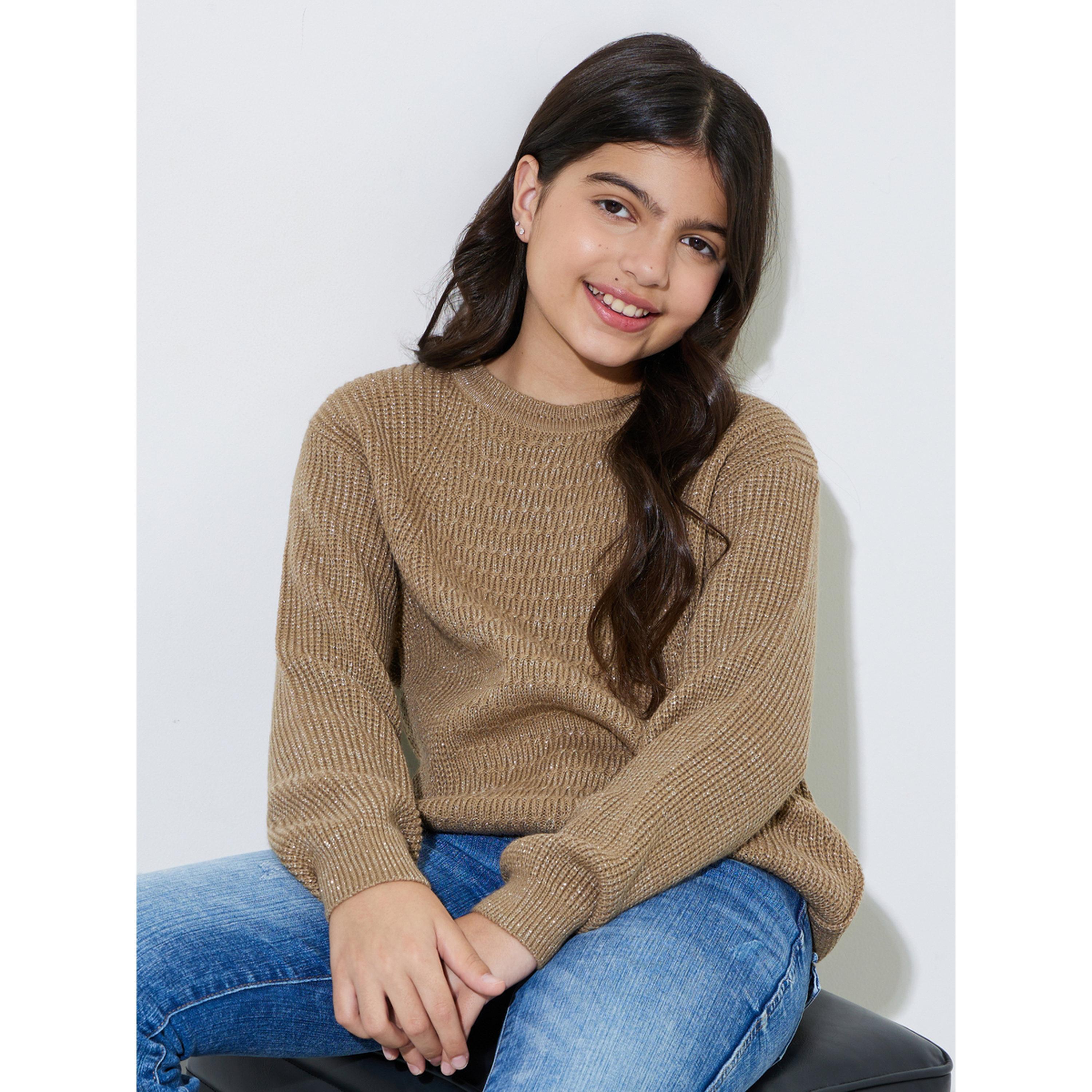 سويتر محبوك بياقة دائرية للبنات المراهقات باللون البيج-girls-clothing-jumpersandcardigans-image-3