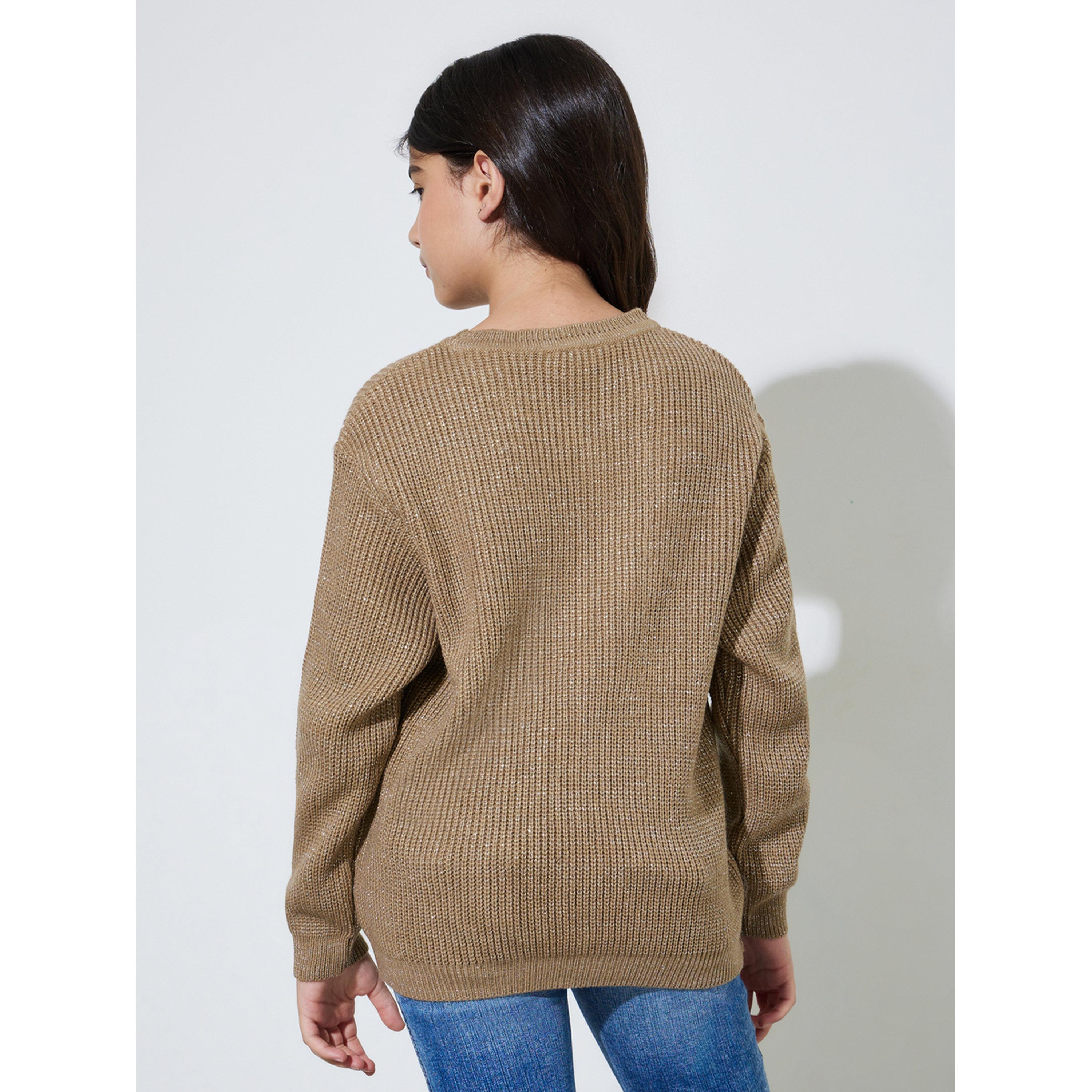 سويتر محبوك بياقة دائرية للبنات المراهقات باللون البيج-girls-clothing-jumpersandcardigans-image-4