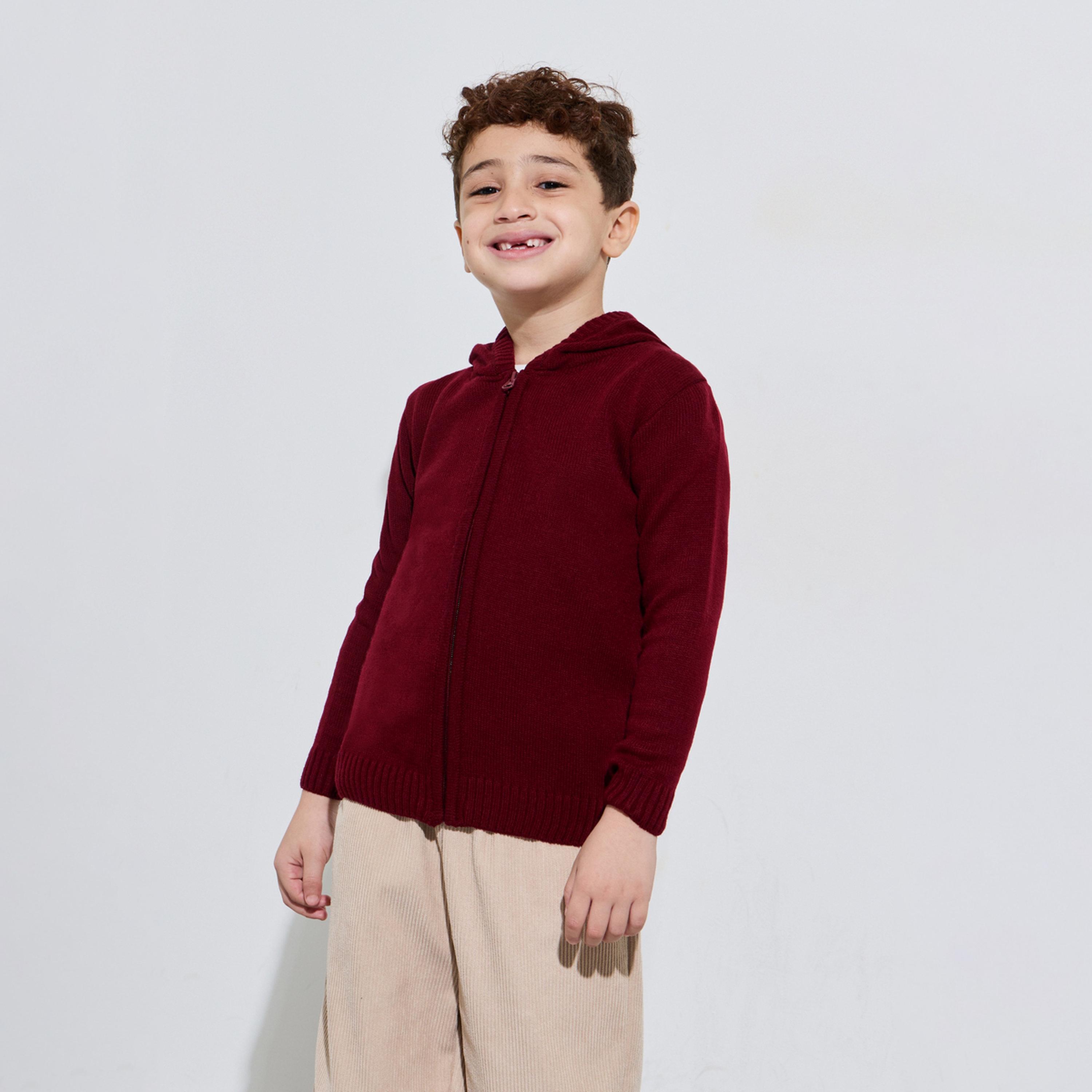 سويتر محبوك للأولاد بسحاب وغطاء للرأس باللون الأحمر-boys-clothing-jumpersandcardigans-image-1