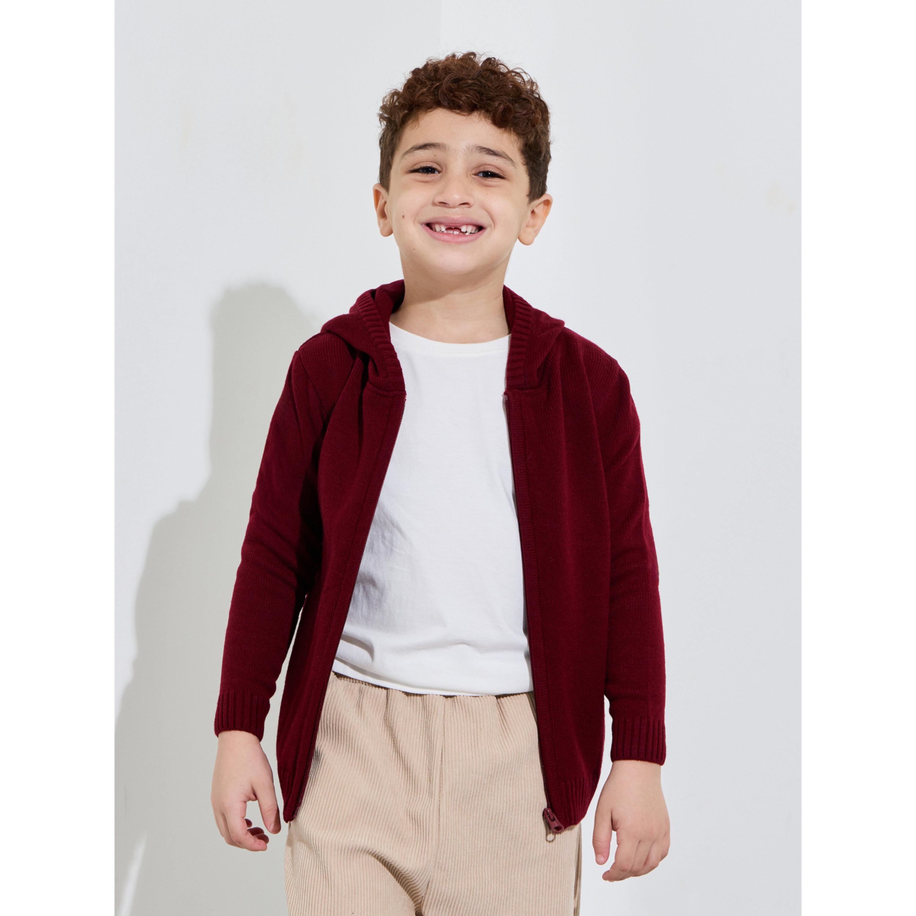 سويتر محبوك للأولاد بسحاب وغطاء للرأس باللون الأحمر-boys-clothing-jumpersandcardigans-image-4