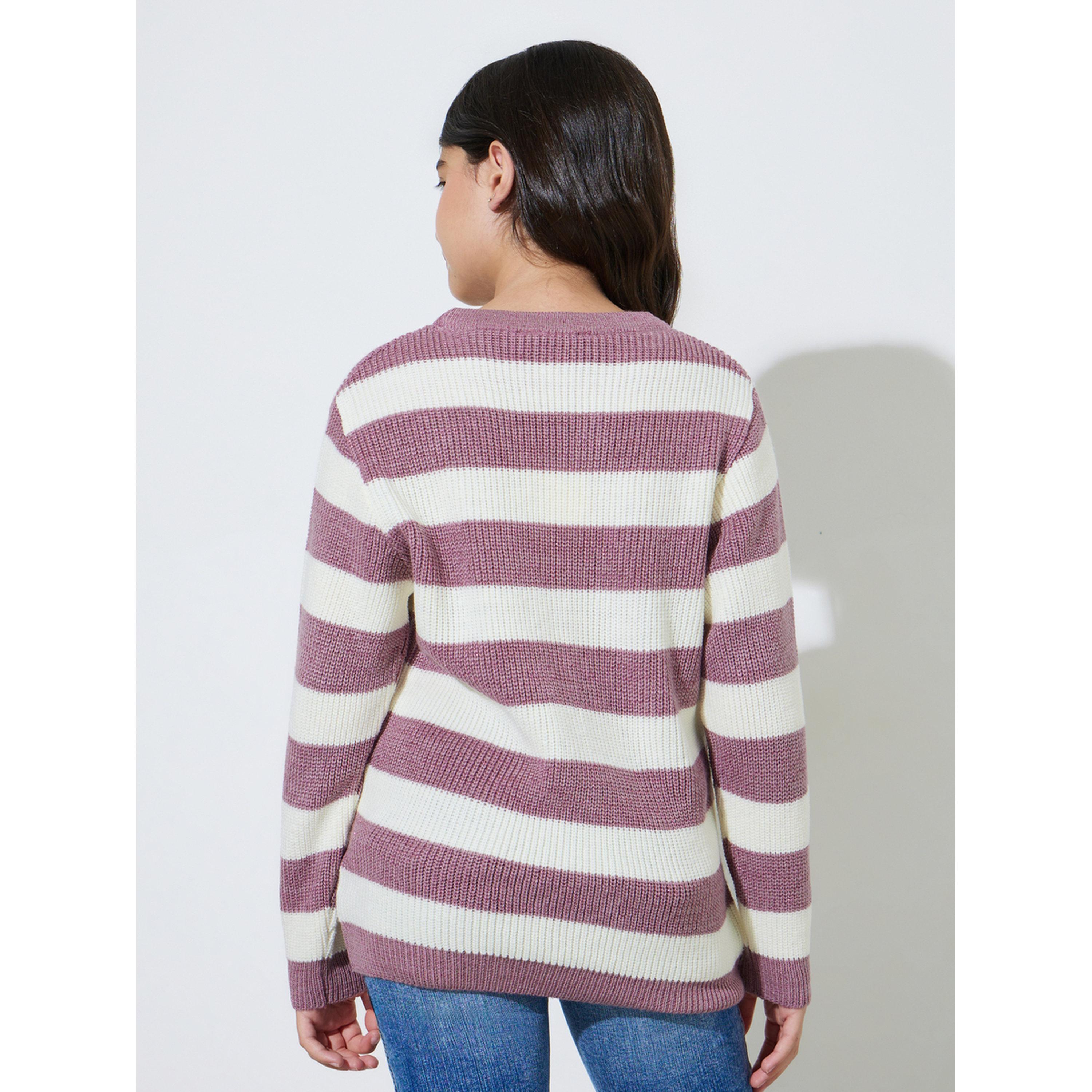 Styli Teen Girls Multi-Color Striped Regular Fit Knit Sweater-girls-clothing-jumpersandcardigans-image-4