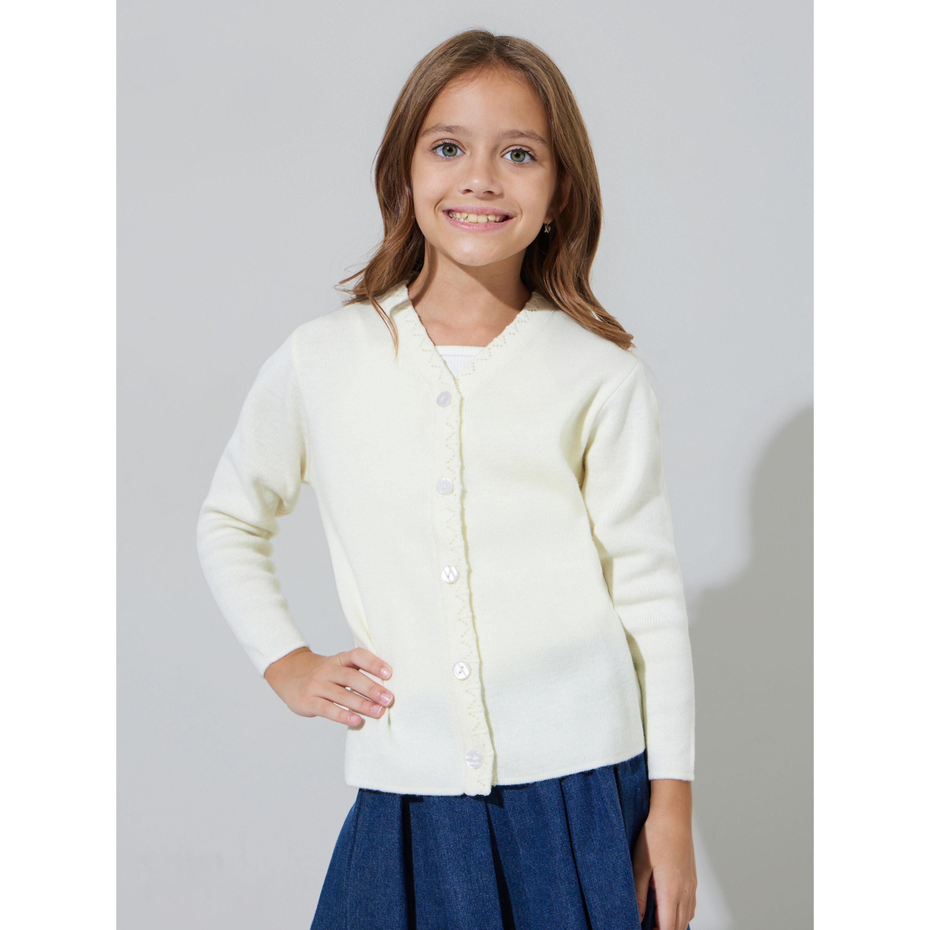 كارديجان سادة بأزرار امامية بلون أوف وايت للبنات-girls-clothing-jumpersandcardigans-image-1