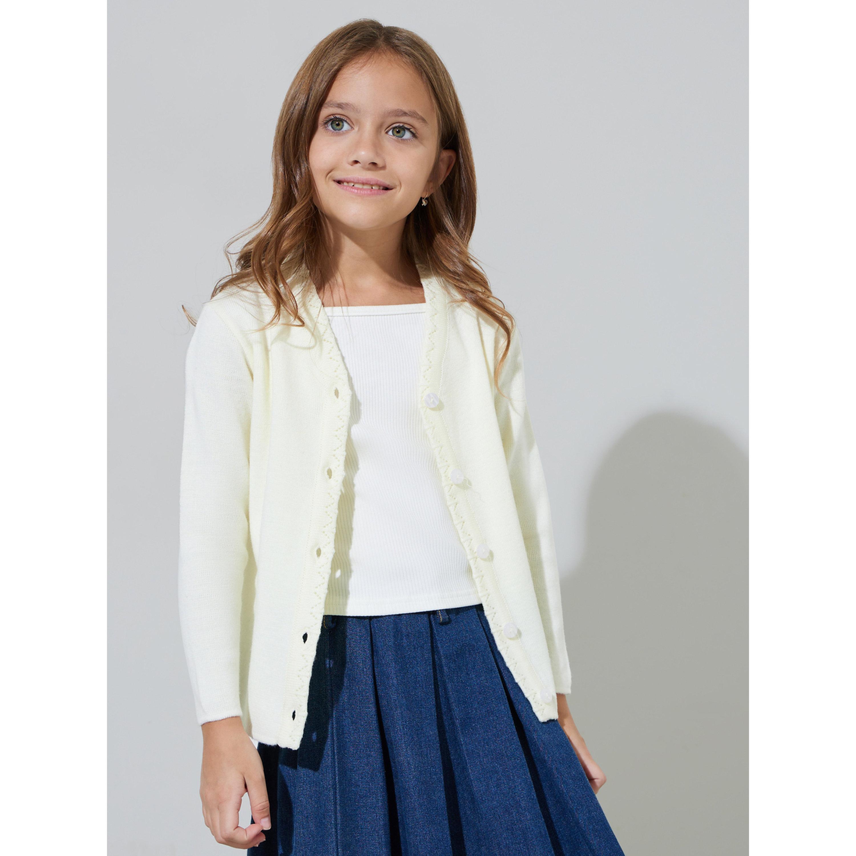 كارديجان سادة بأزرار امامية بلون أوف وايت للبنات-girls-clothing-jumpersandcardigans-image-4
