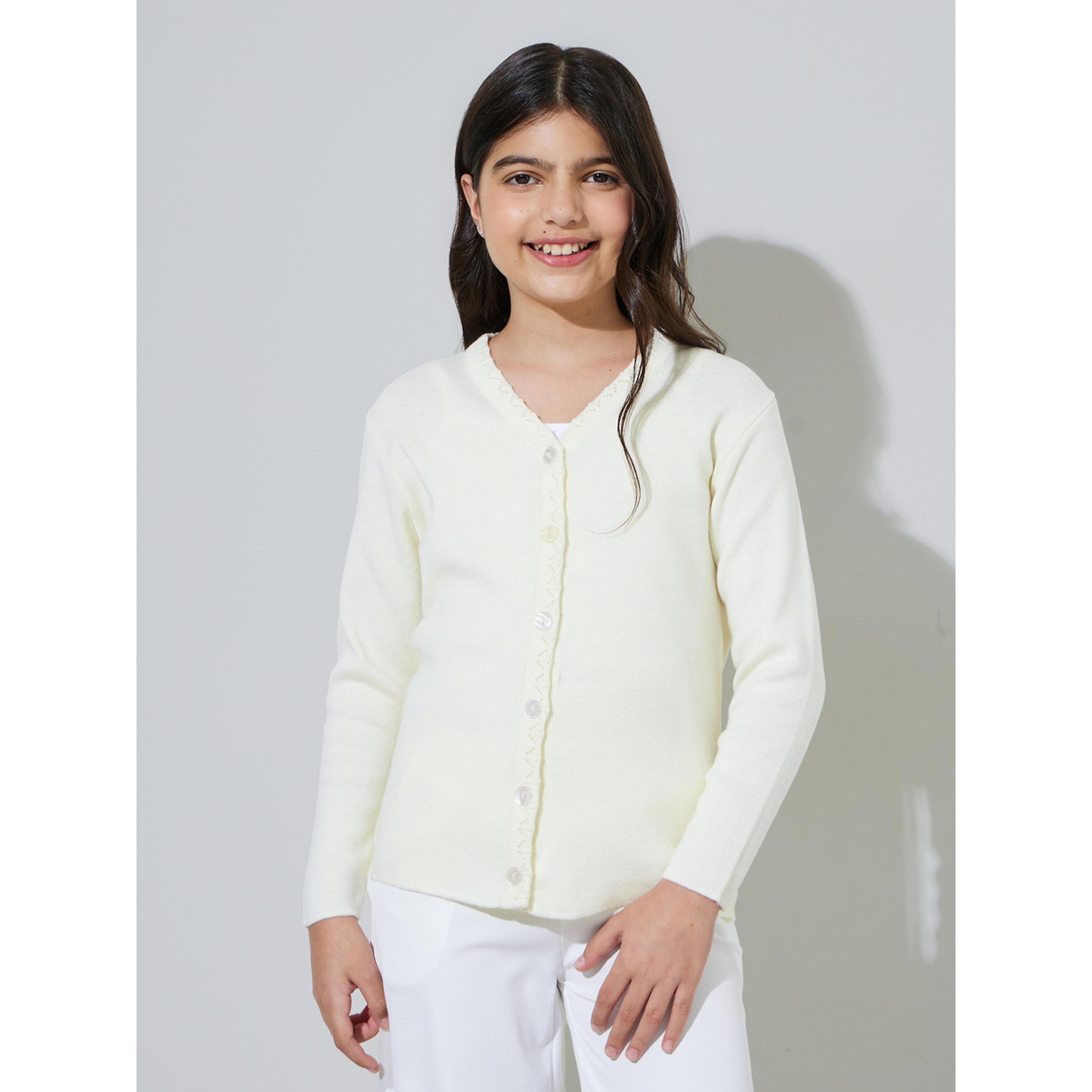 Styli Teen Girls Off White Solid Button-Front Cardigan-girls-clothing-jumpersandcardigans-image-1