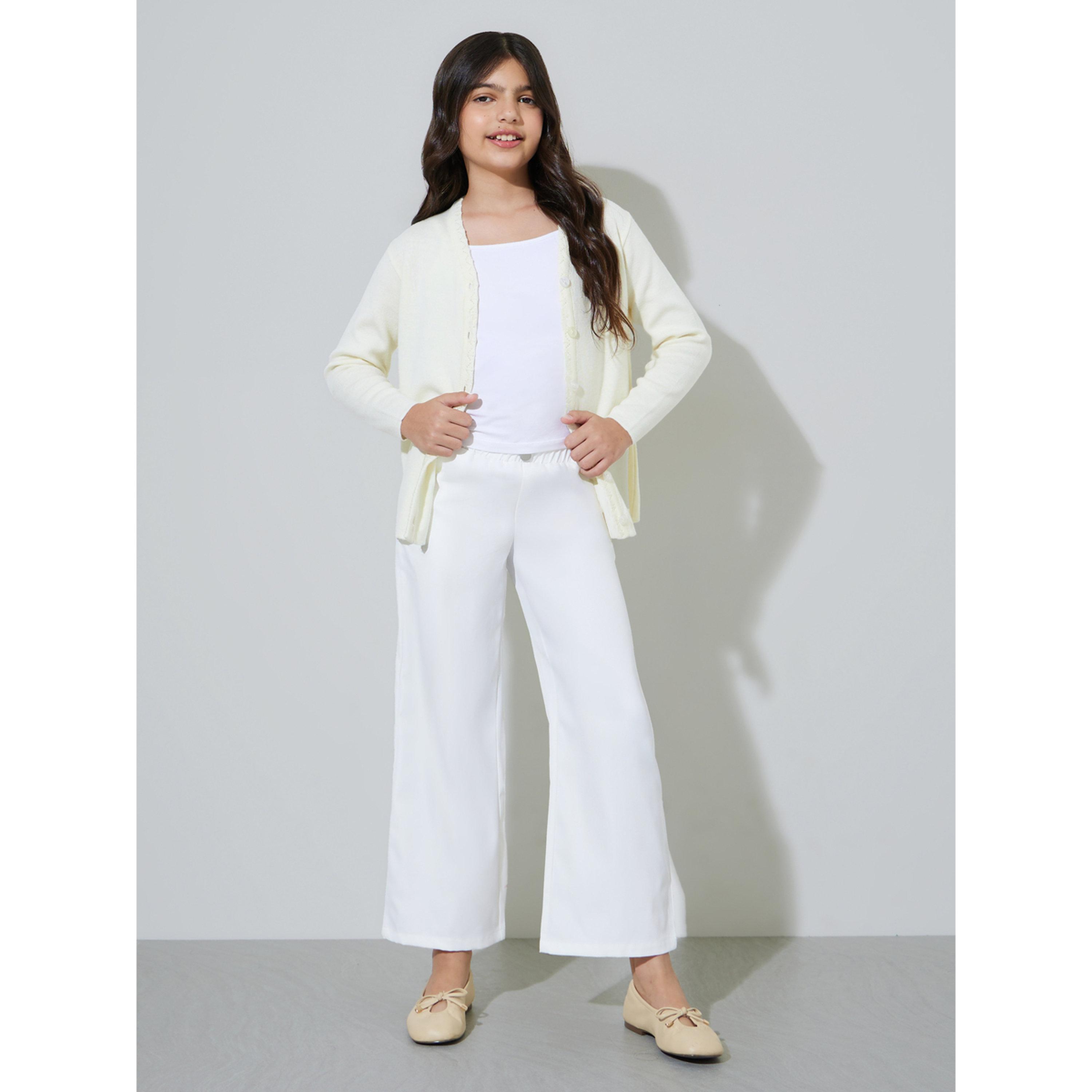 Styli Teen Girls Off White Solid Button-Front Cardigan-girls-clothing-jumpersandcardigans-image-2